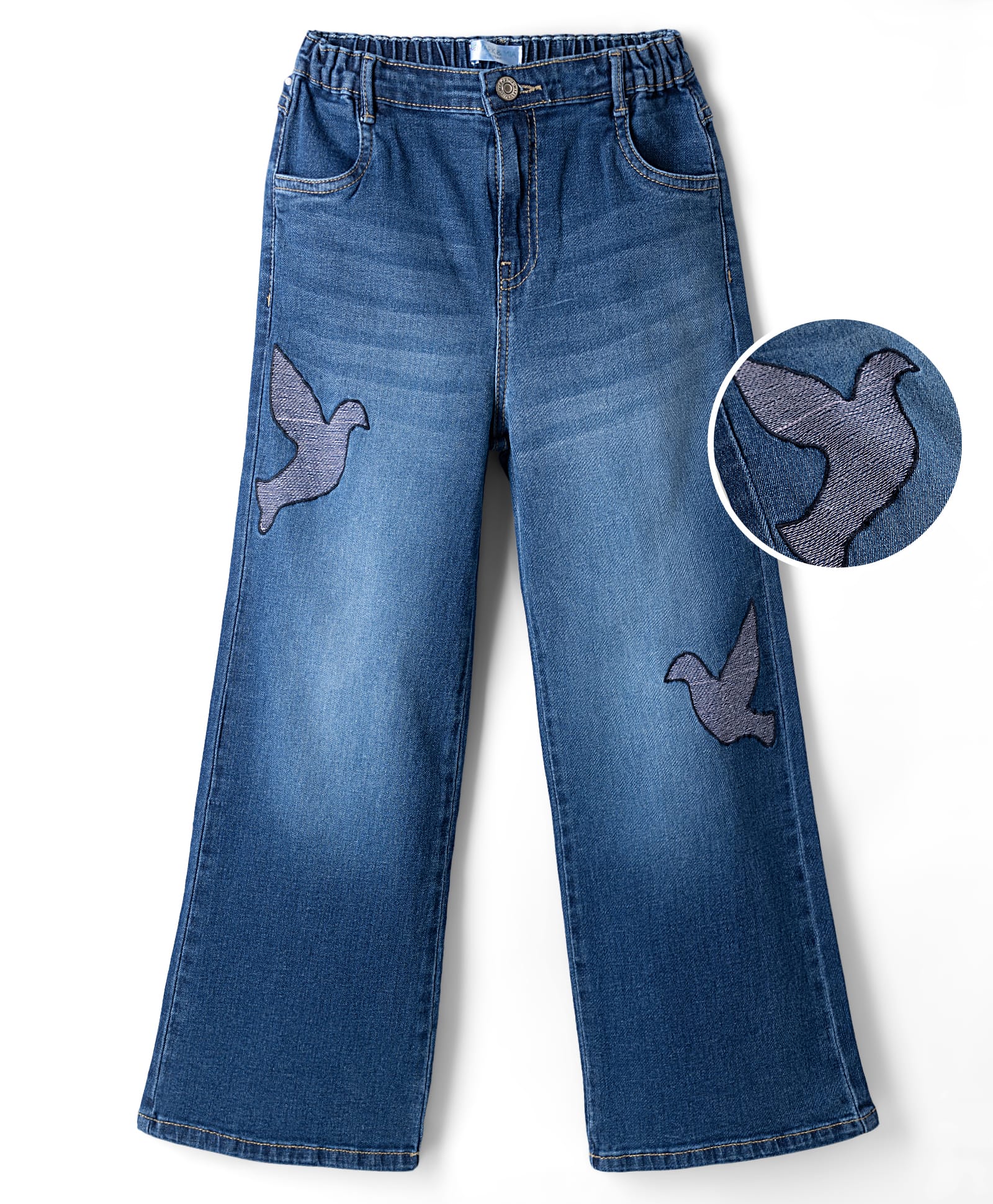 Mark & Mia Cotton Lycra Denim Jeans with Bird Embroidery - Dark Blue-picture-11