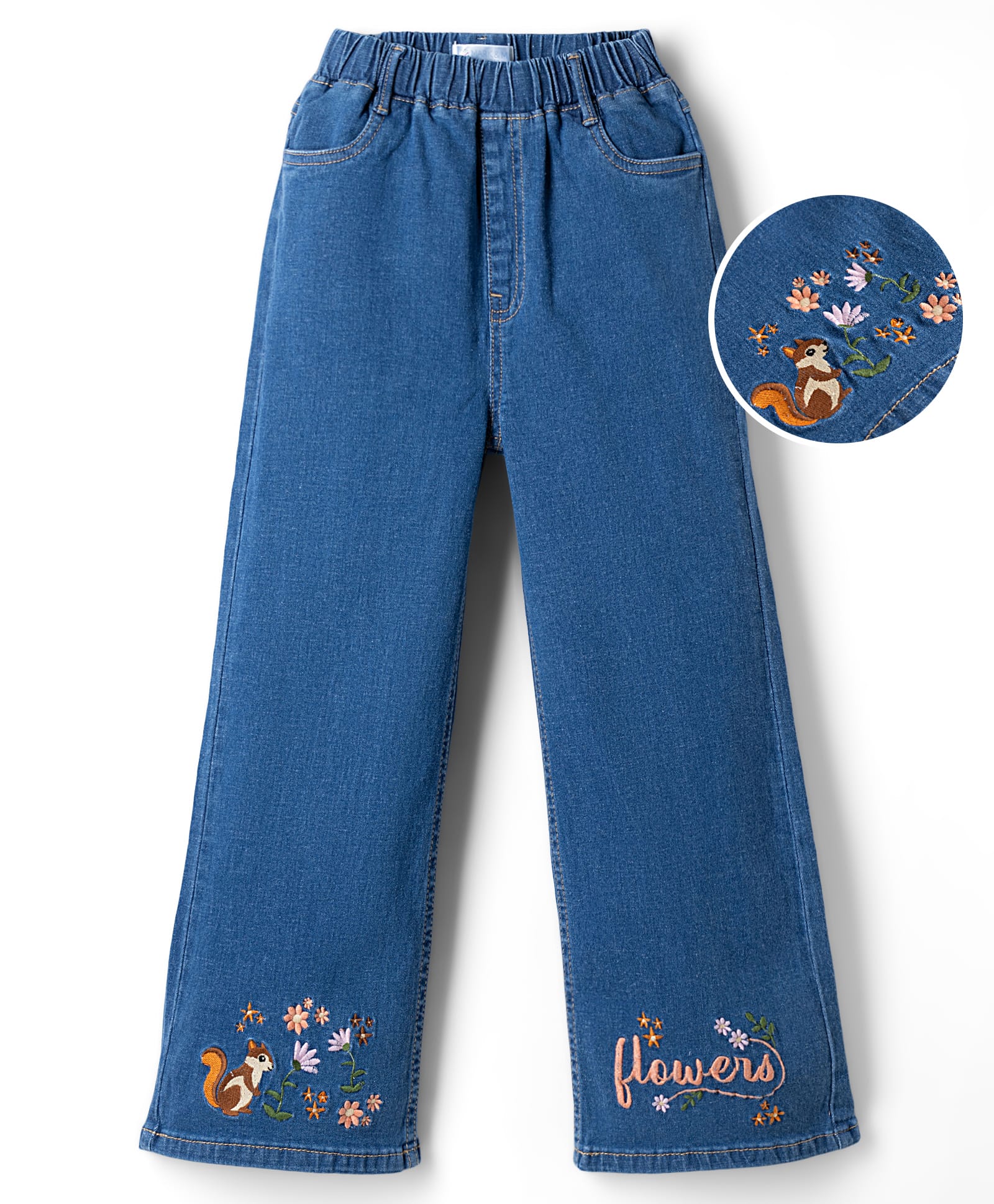 Mark & Mia Cotton Lycra Full Length Denim Jeans With Floral Embroidery - Blue-picture-25