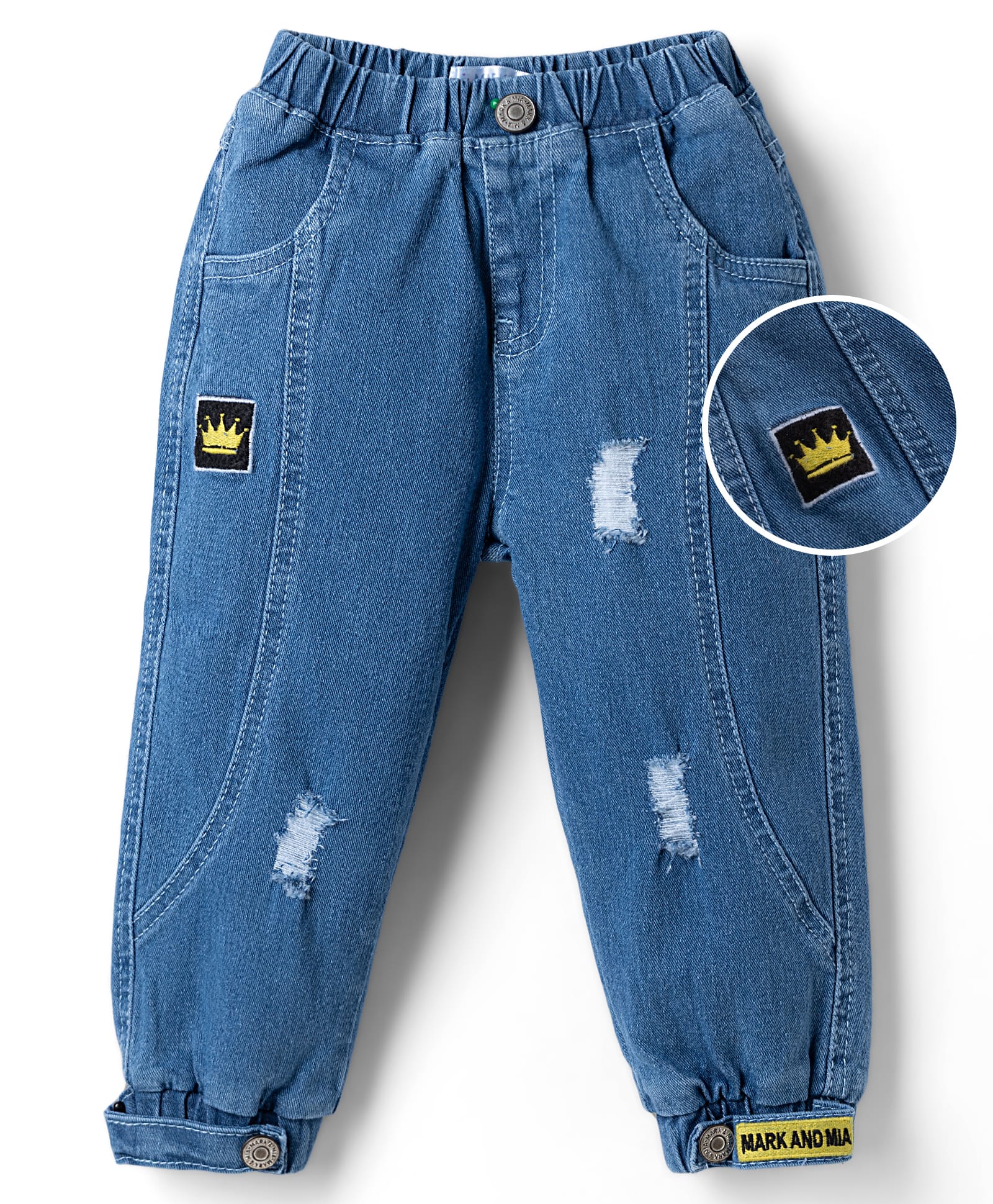 Mark & Mia Cotton Lycra Full Length Denim Jeans With Patch & Embroidery - Blue-picture-35