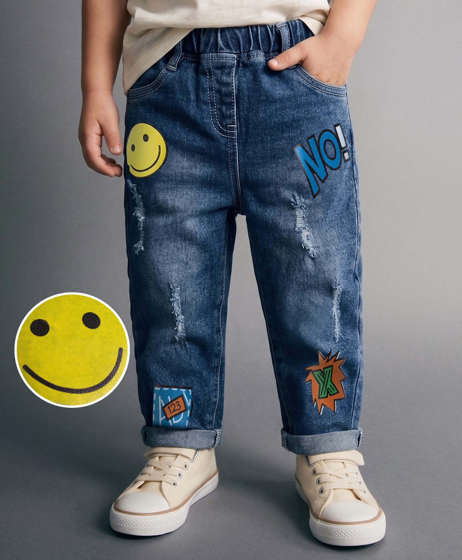 Mark & Mia Cotton Lycra Denim Full Length Jeans With Print Detailing - Blue-picture-19