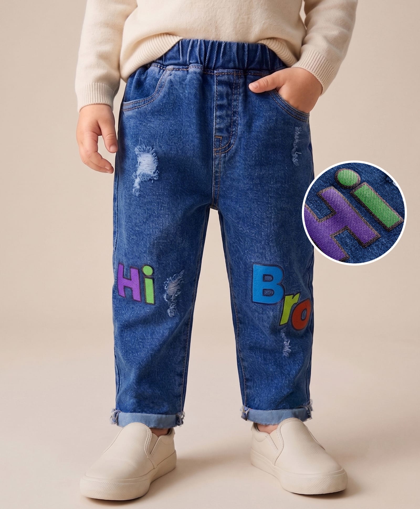 MARK & MIA Cotton Lycra Denim Full Length Jeans With Text Print - Blue-picture-12