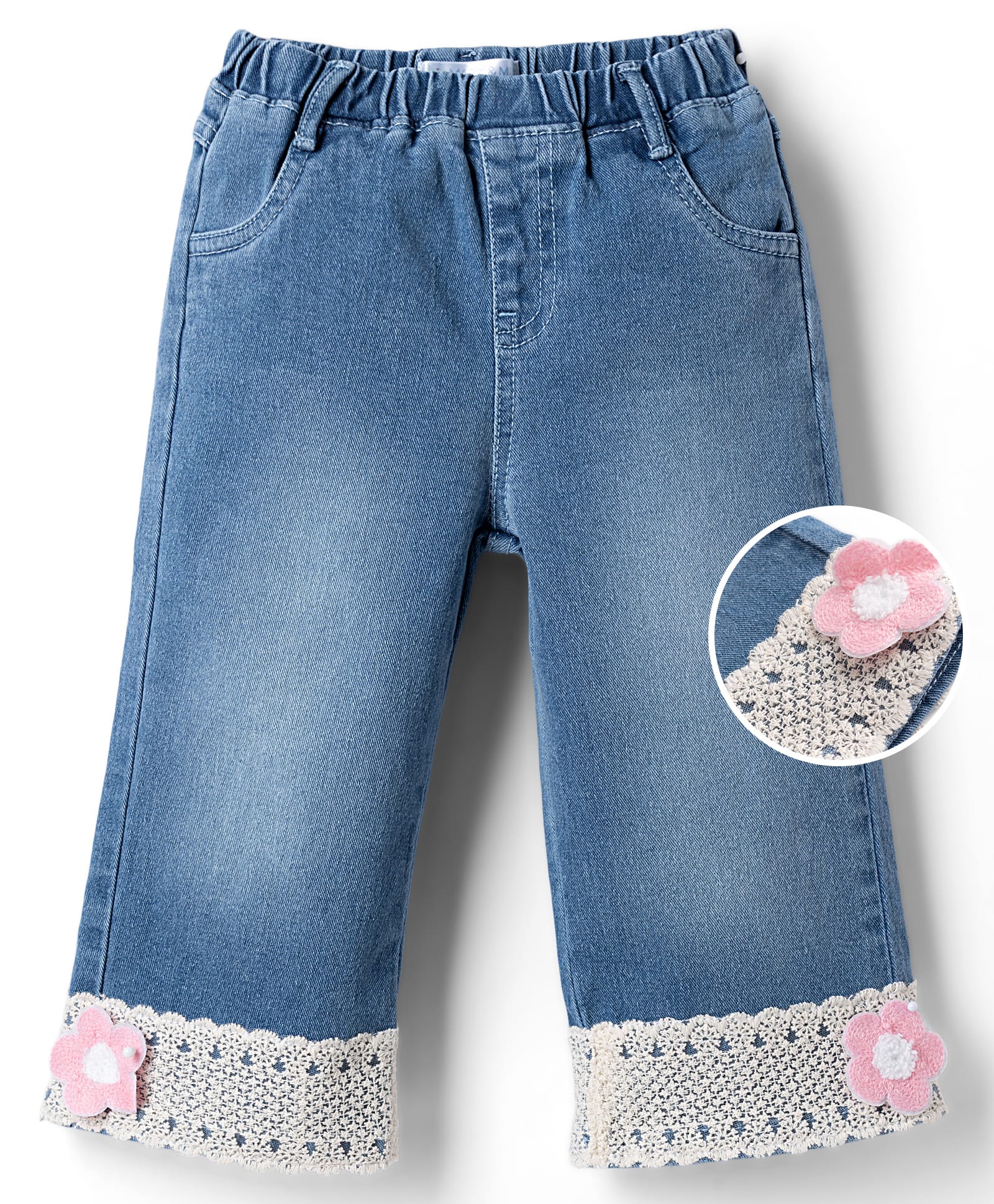 Mark & Mia Cotton Lycra Full Length Denim Jeans With Lace Embroidery & Floral Applique - Blue-picture-16