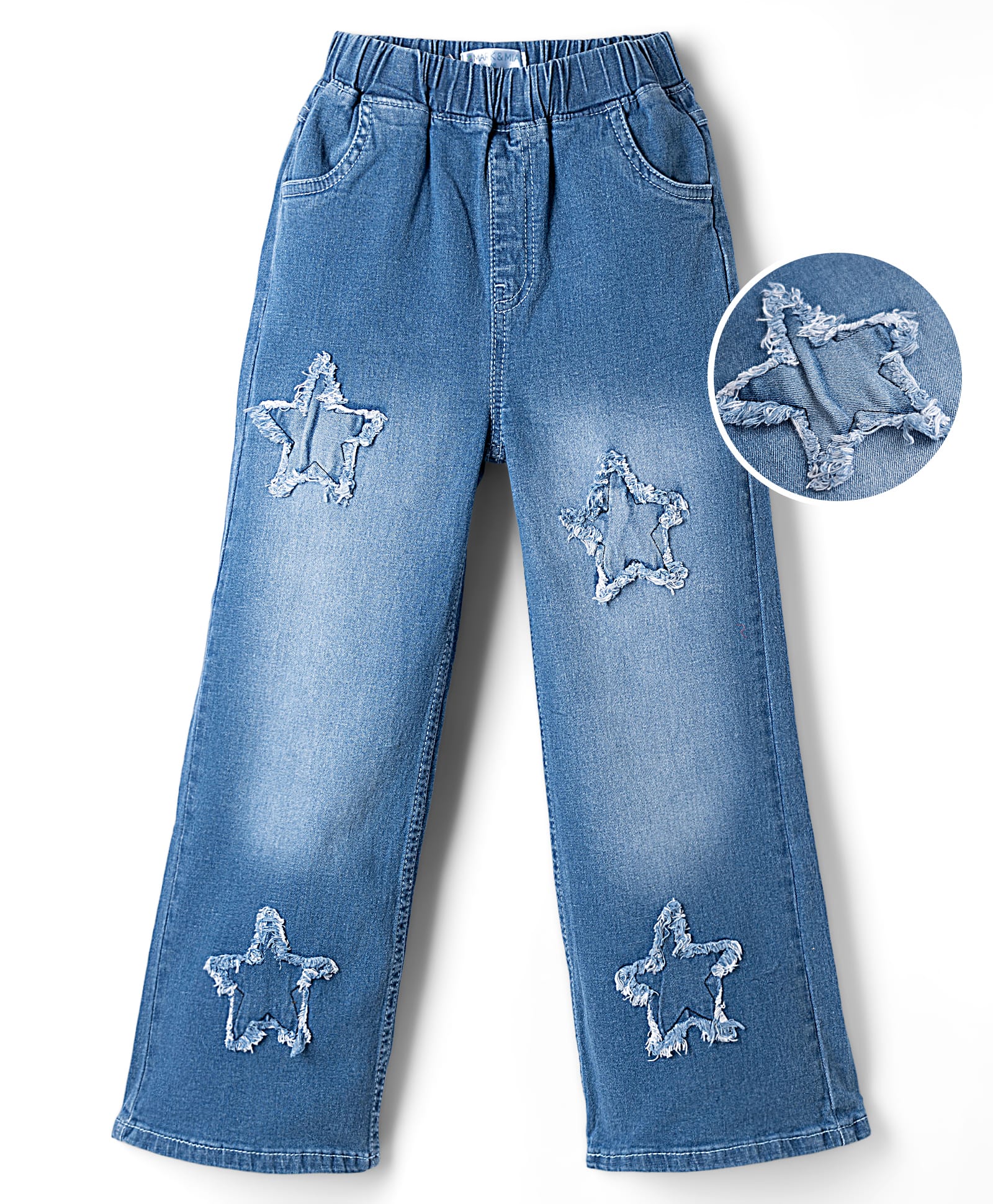 Mark & Mia Cotton Lycra Full Length Denim Jeans With Star Embroidery - Blue-picture-11