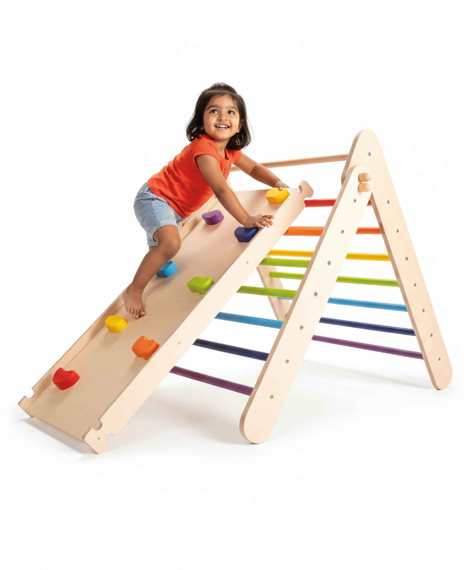 Shumee Wooden Rainbow Pikler Triangle with Reversible Slider Foldable Indoor Climbing Structure & Activity Gym for Toddlers (1 to 5 Years)-picture-27