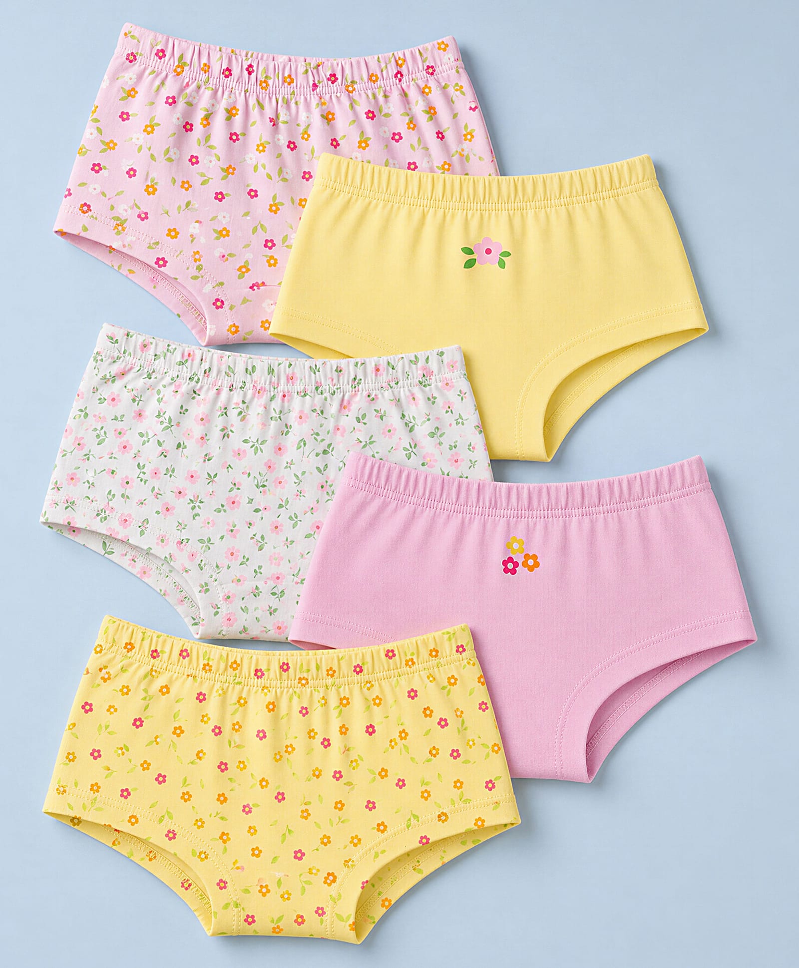 Honeyhap Premium 95% Cotton 5% Spandex Knit Bio Finish Panties With Floral Print Pack of 5 - Pink, Yellow & White-image-35