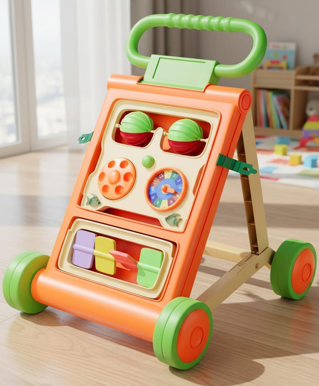 Star and Daisy Baby Walker for 6 to 18 Months with Learning Push Design Foldable Music Toy Bar Safe Stable Durable Fun and Interactive for Baby Boys and Girls - Orange-image-20