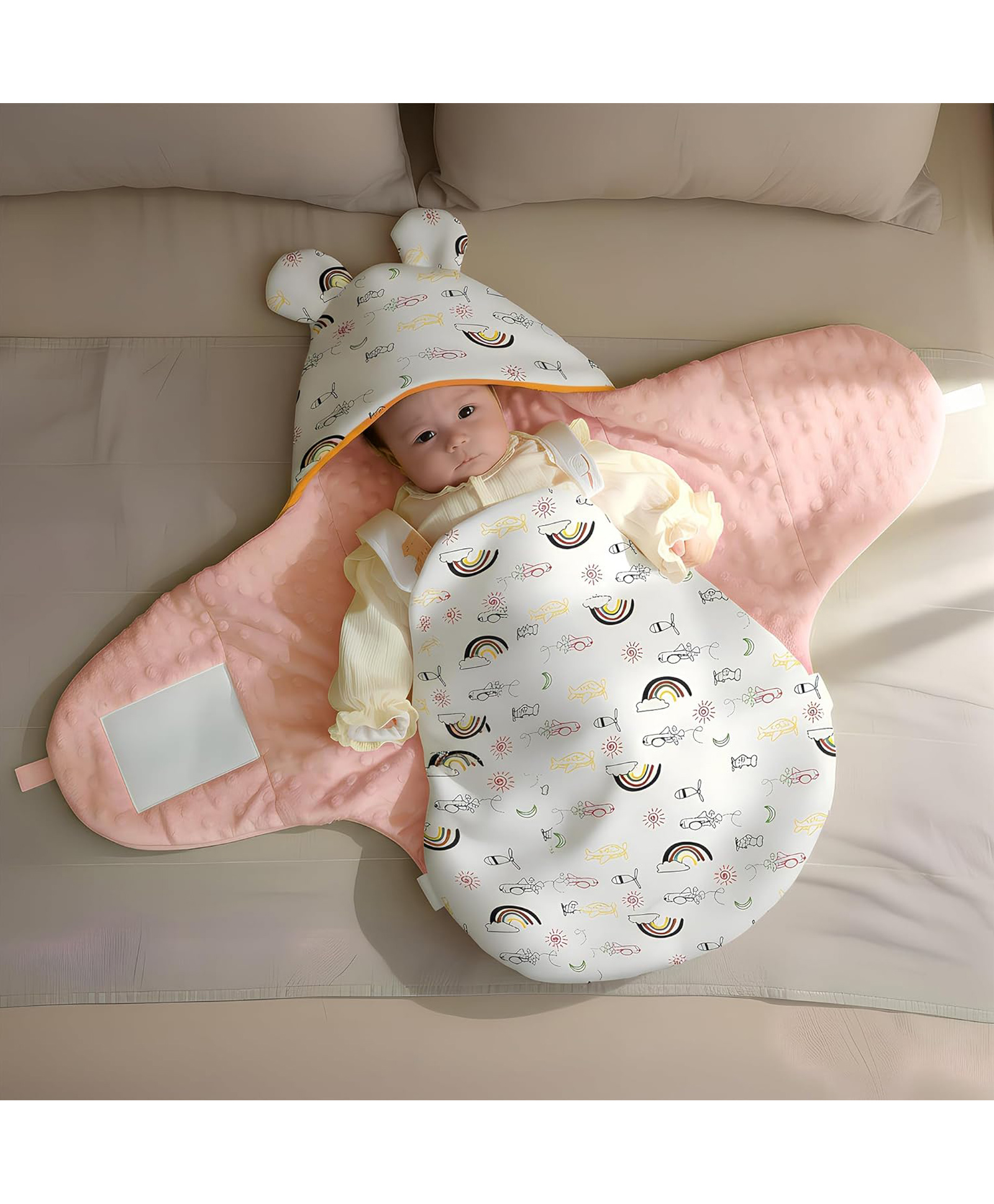 StarAndDaisy swaddle for newborn baby muslin wrap made with pure cotton velvet soft breathable large multipurpose baby wrap supports self soothing comfortable for daily use rainbow print - Pink-picture-11