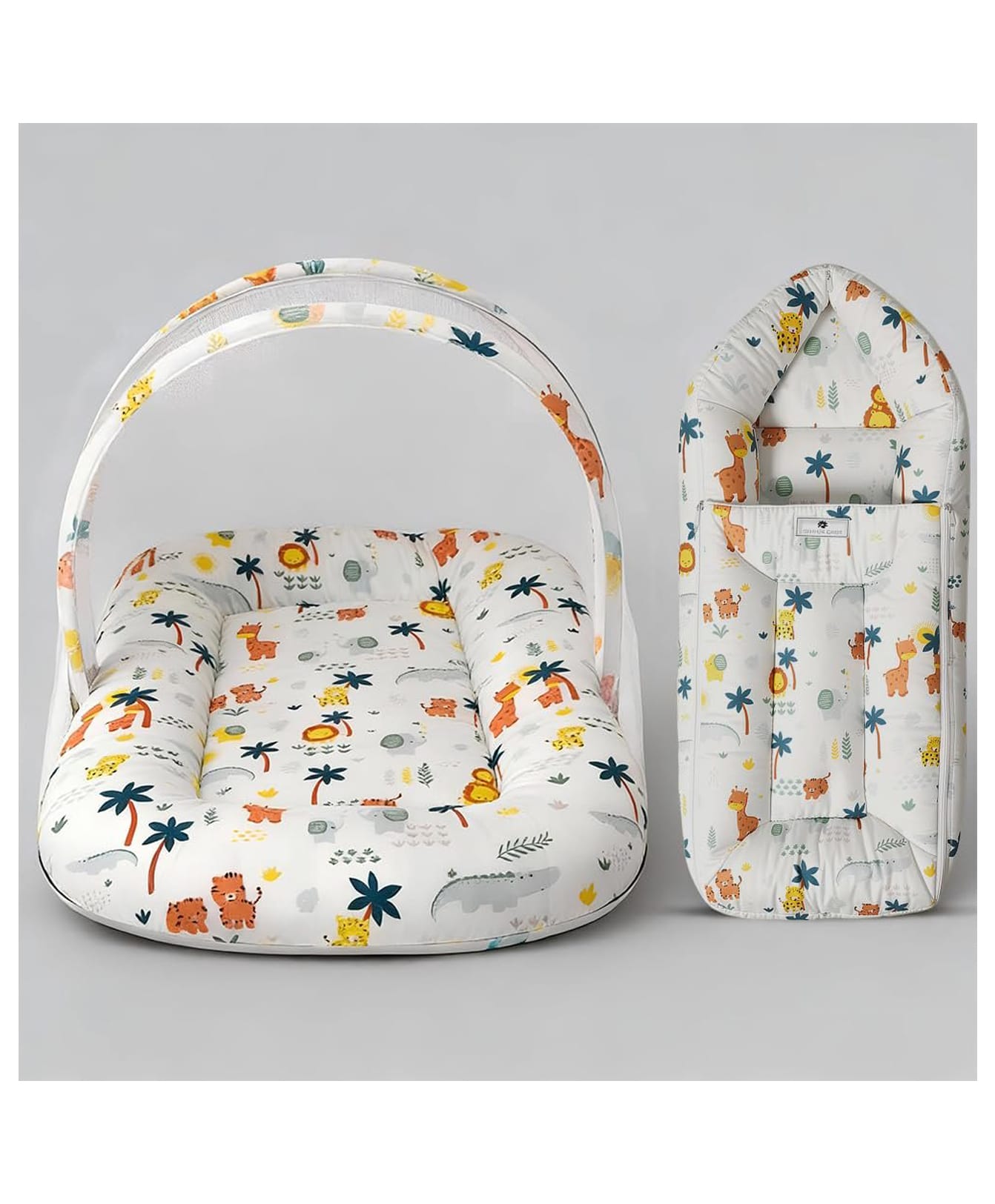 StarAndDaisy 2-in-1 Baby Sleeping Bag With Mosquito Net For Newborn, Soft & Breathable Cotton Sleeping Sack Cum Wrapper, Foldable Bag For Baby Protection Lion Print - White-image-37