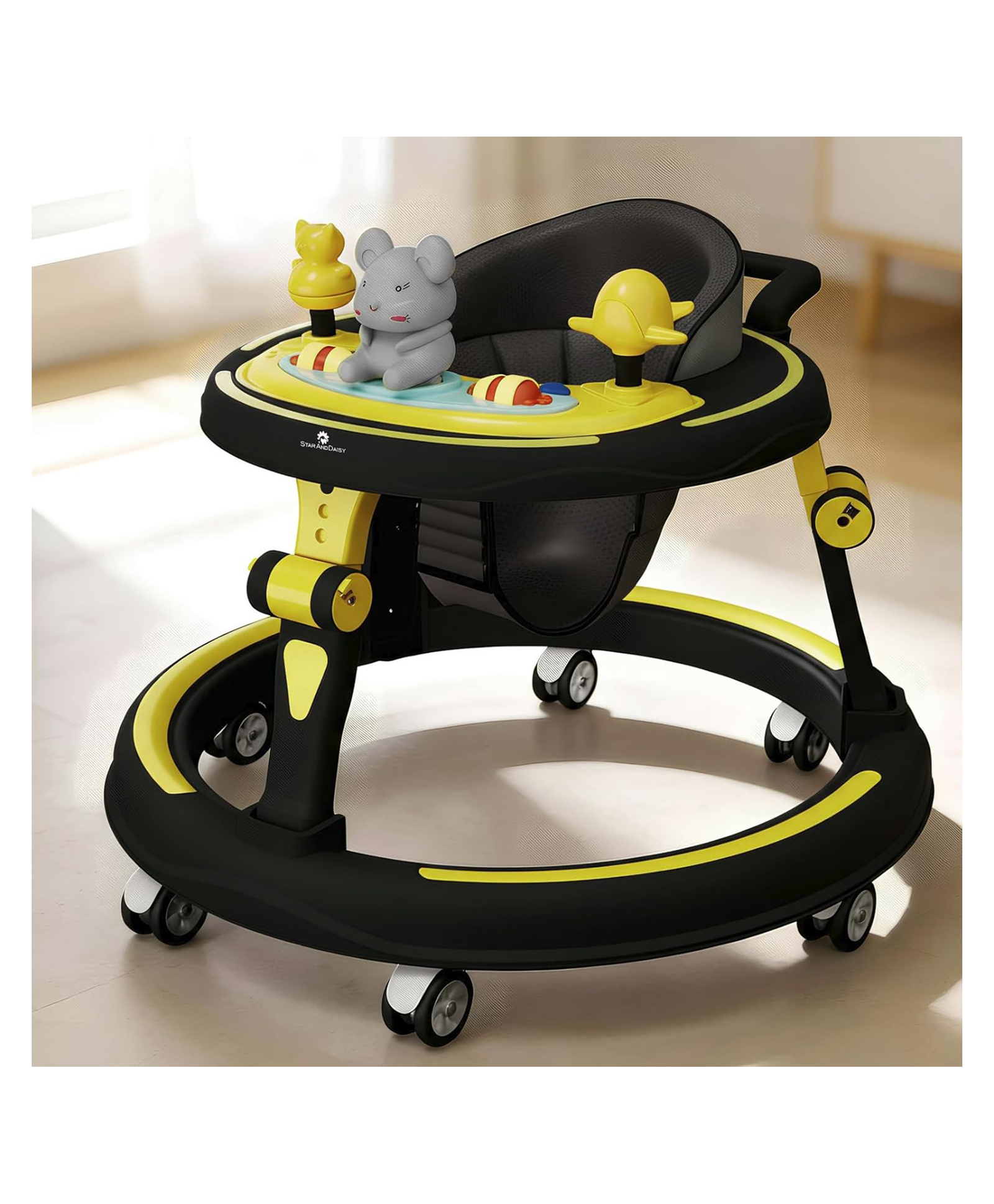 StarAndDaisy Baby Walkers for 6-18 Month Baby boy & Girl 360° Walker for Kids for 6 to 18 Months with 7 Level Height Adjustment, Baby Walker with Switchable Food & Musical Toy Tray -Yellow Black-image-41
