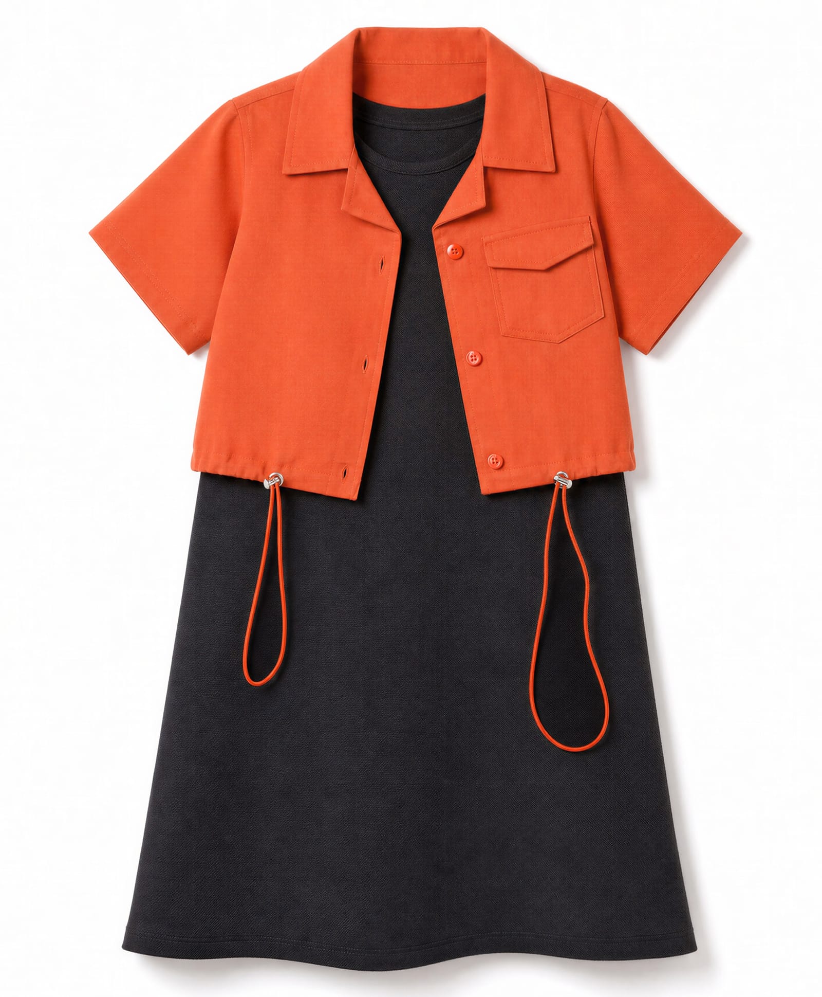 Hola Bonita Cotton Woven Half Sleeves Frock with Jacket - Rust Orange-picture-15