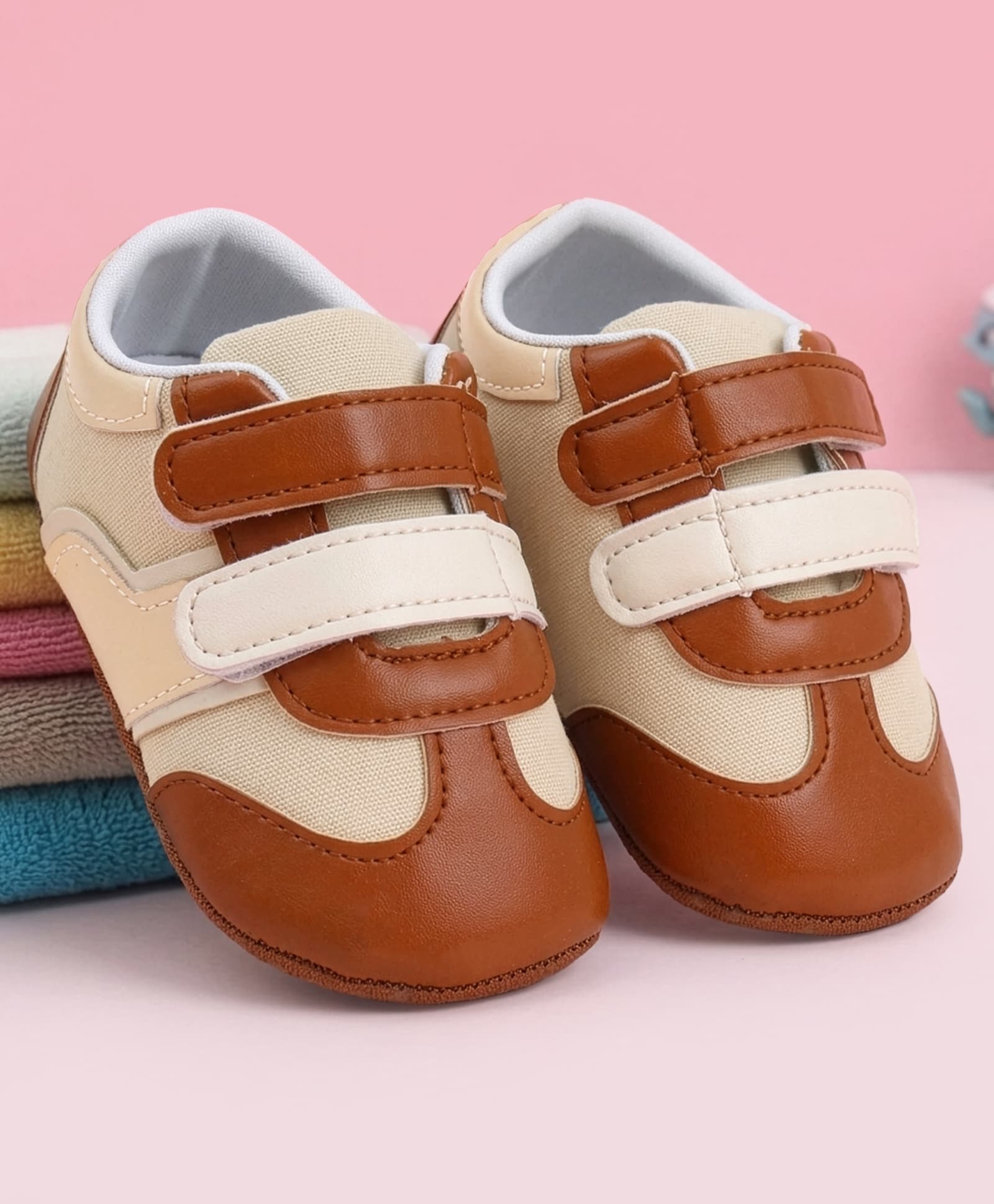 Babyoye Velcro Closure Solid Booties - Brown-image-47