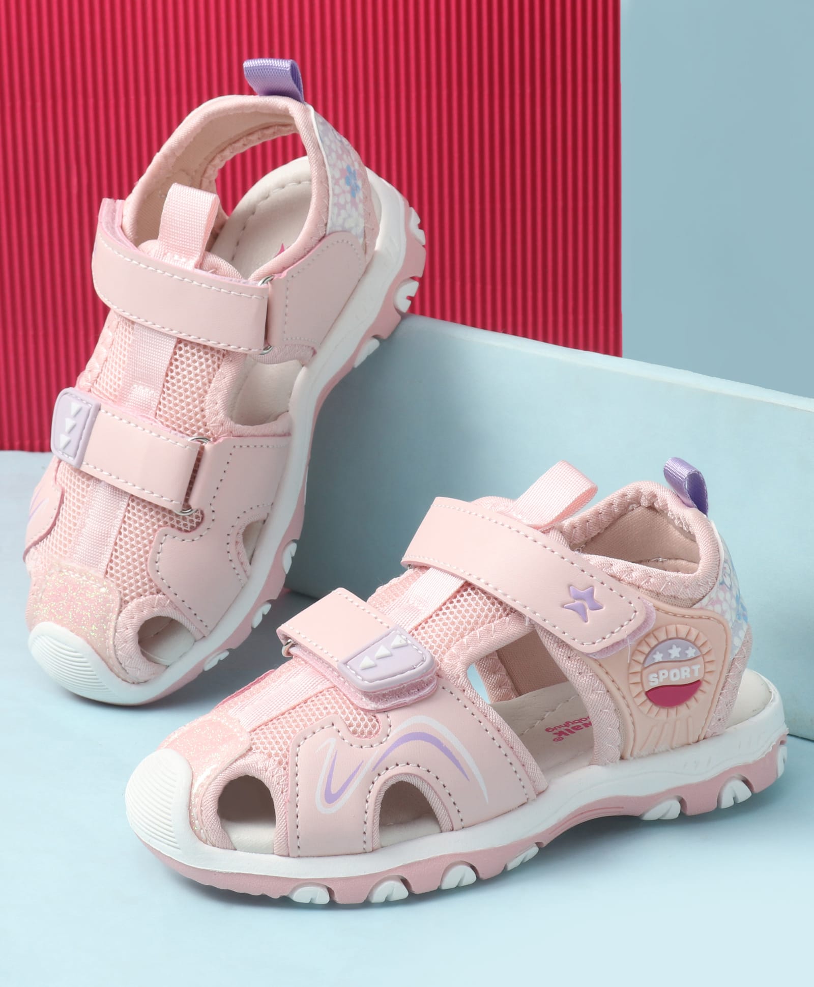 Cute Walk by Babyhug Velcro Closure Sandal With Sports Print - Pink-picture-16