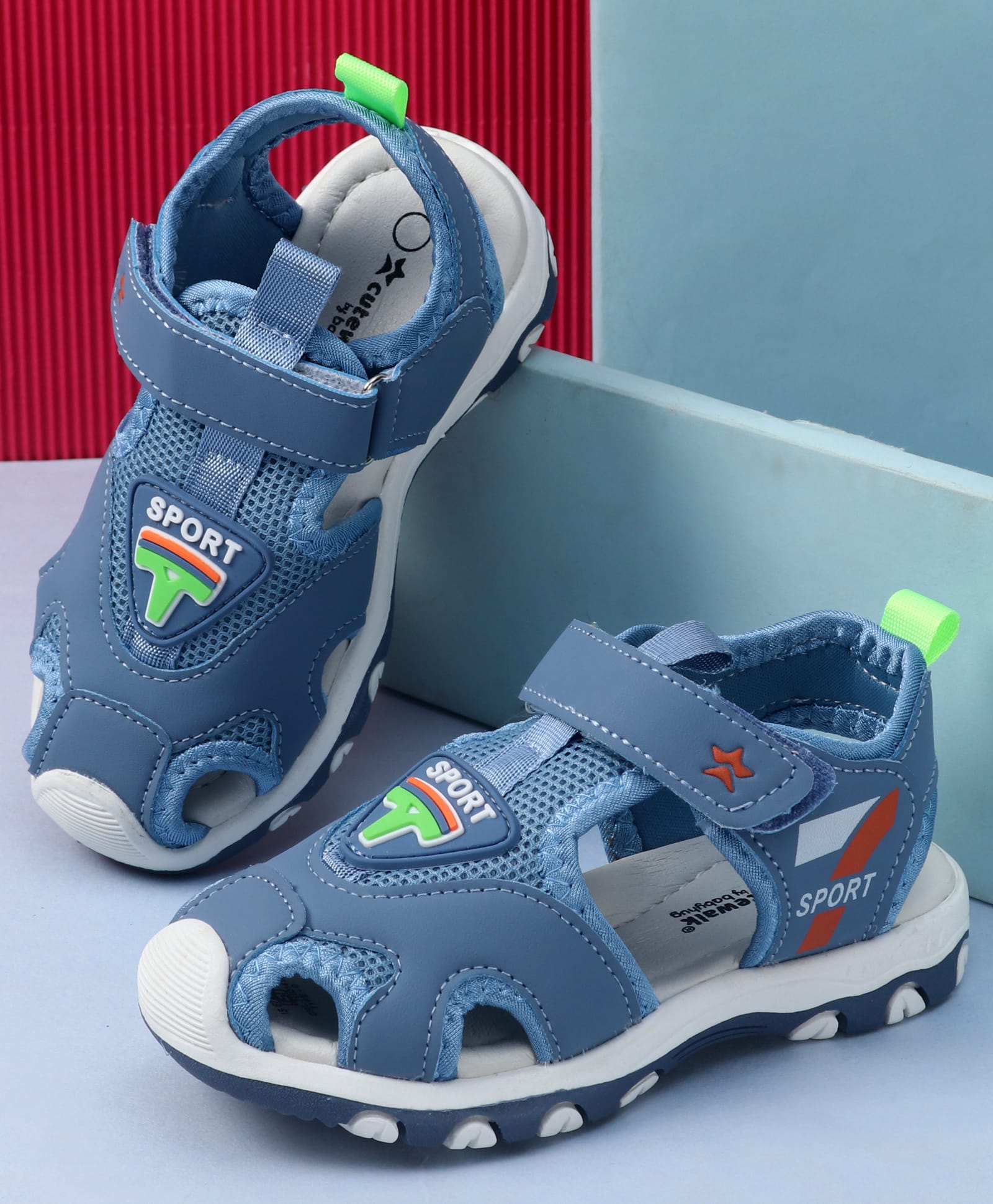 Cute Walk by Babyhug Velcro Closure Sandals with Text Applique -Blue-picture-26