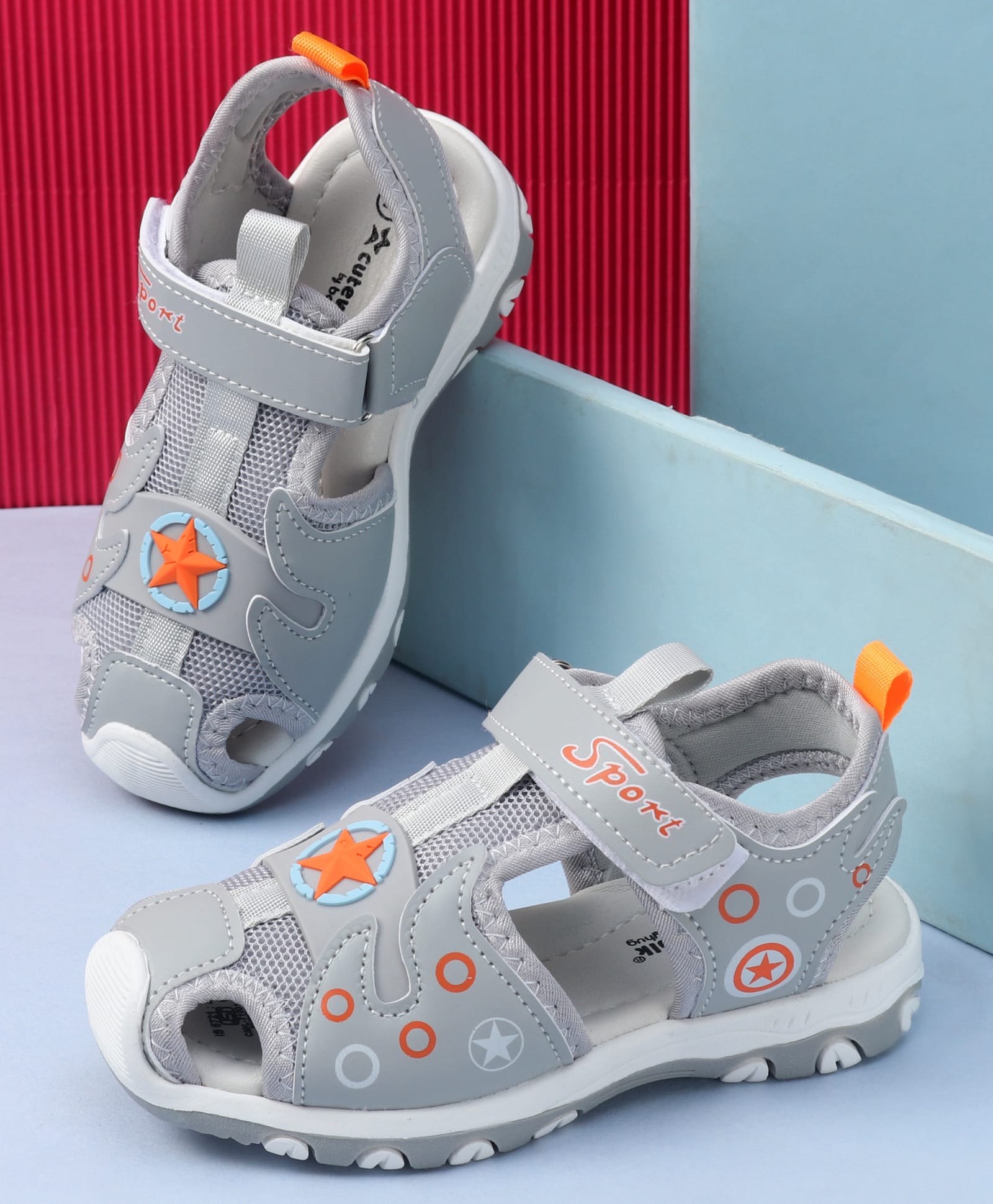Cute Walk by Babyhug Velcro Closure Sandal Star Applique - Grey-picture-27