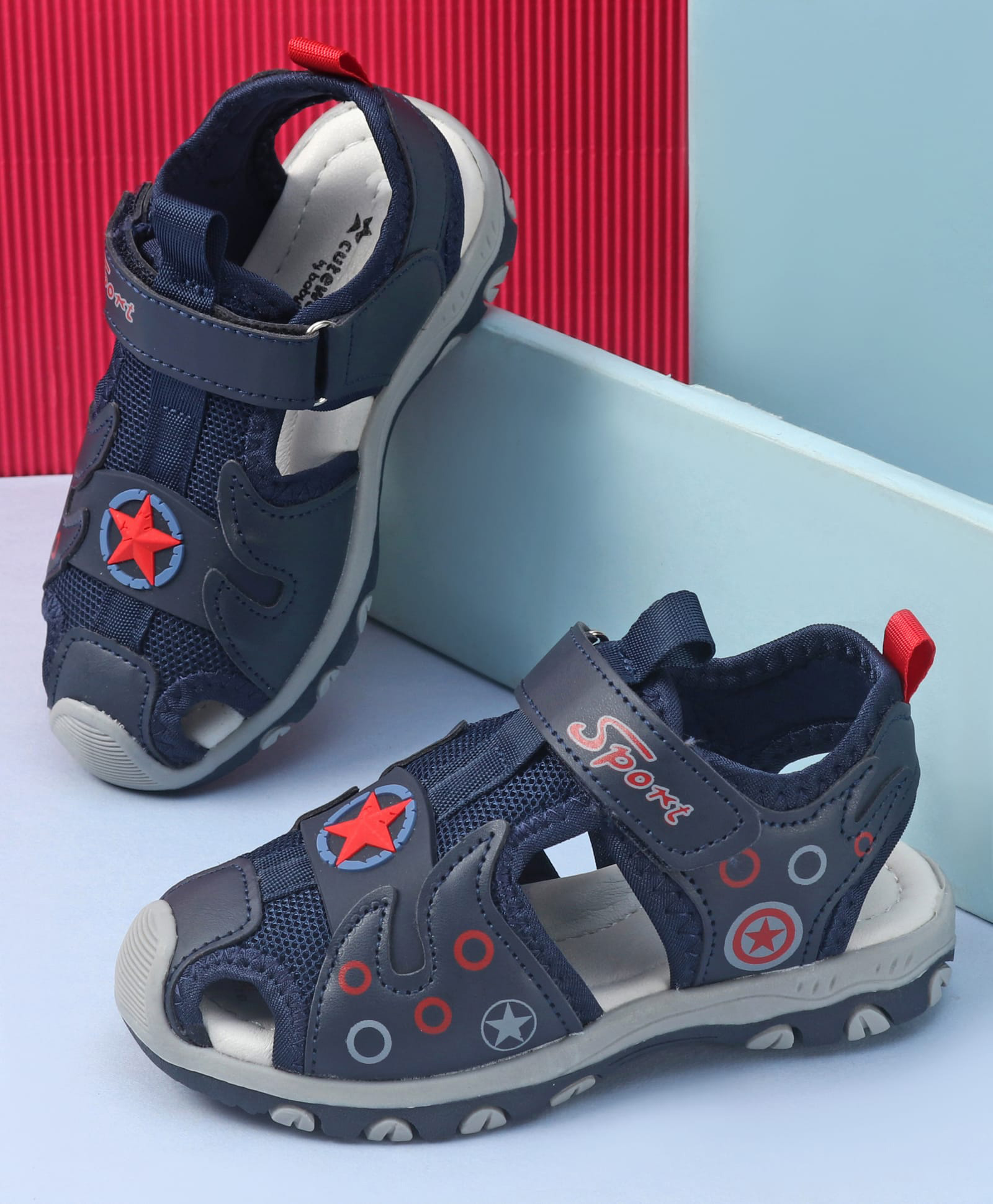 Cute Walk by Babyhug Velcro Closure Sandal Star Applique - Blue-picture-20