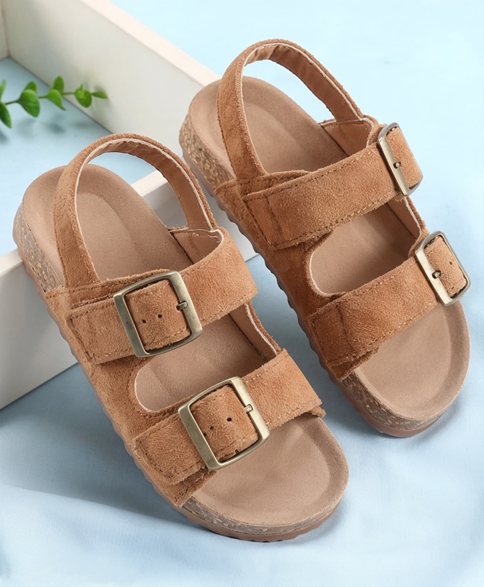 Babyoye Clip Closure Solid Sandals - Brown-image-2