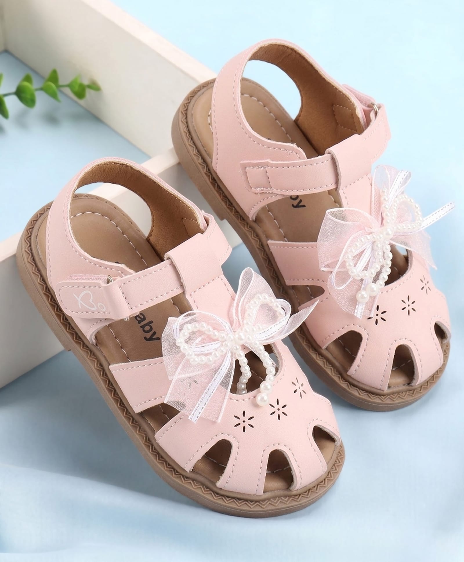 Babyoye Velcro Sandals With Bow Applique - Pink-picture-20