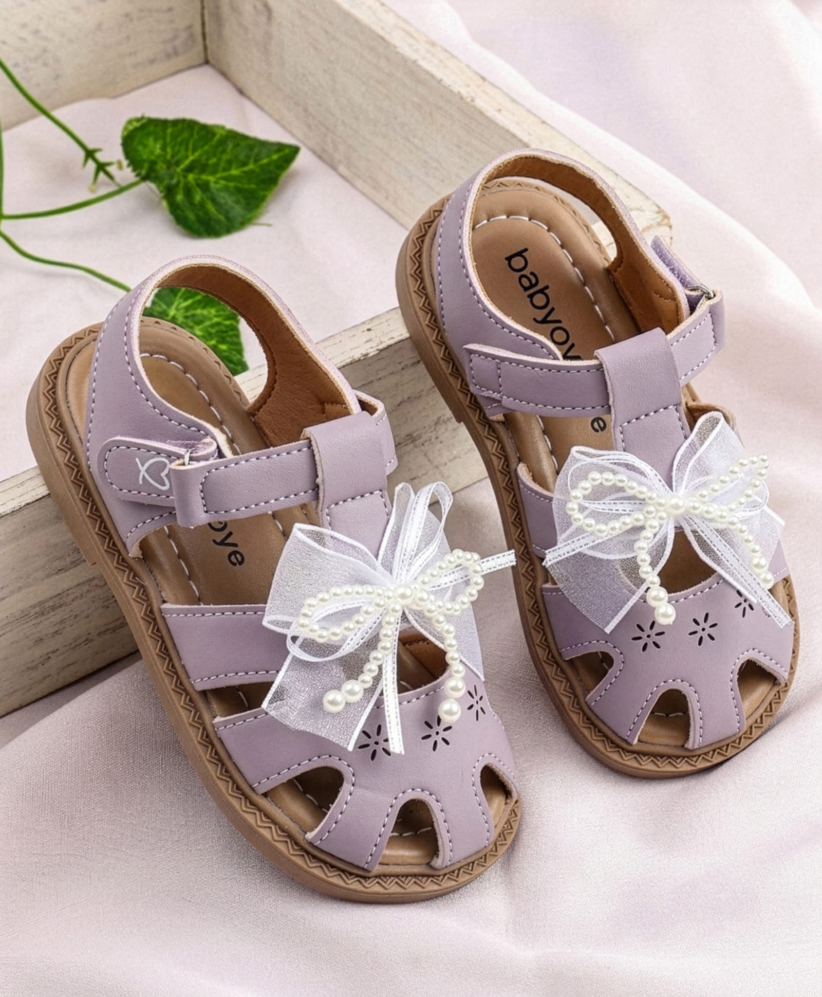 Babyoye Velcro Sandals With Bow Applique - Purple-picture-14