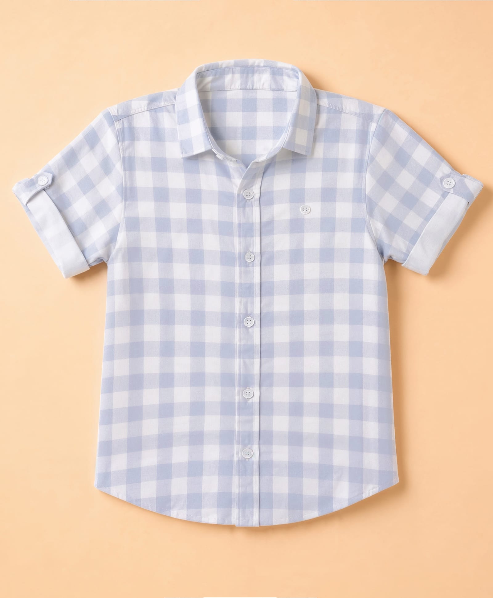 Jash Kids Cotton Woven Shirt with Half Sleeves and Gingham Checks Print - Sky Blue-picture-10