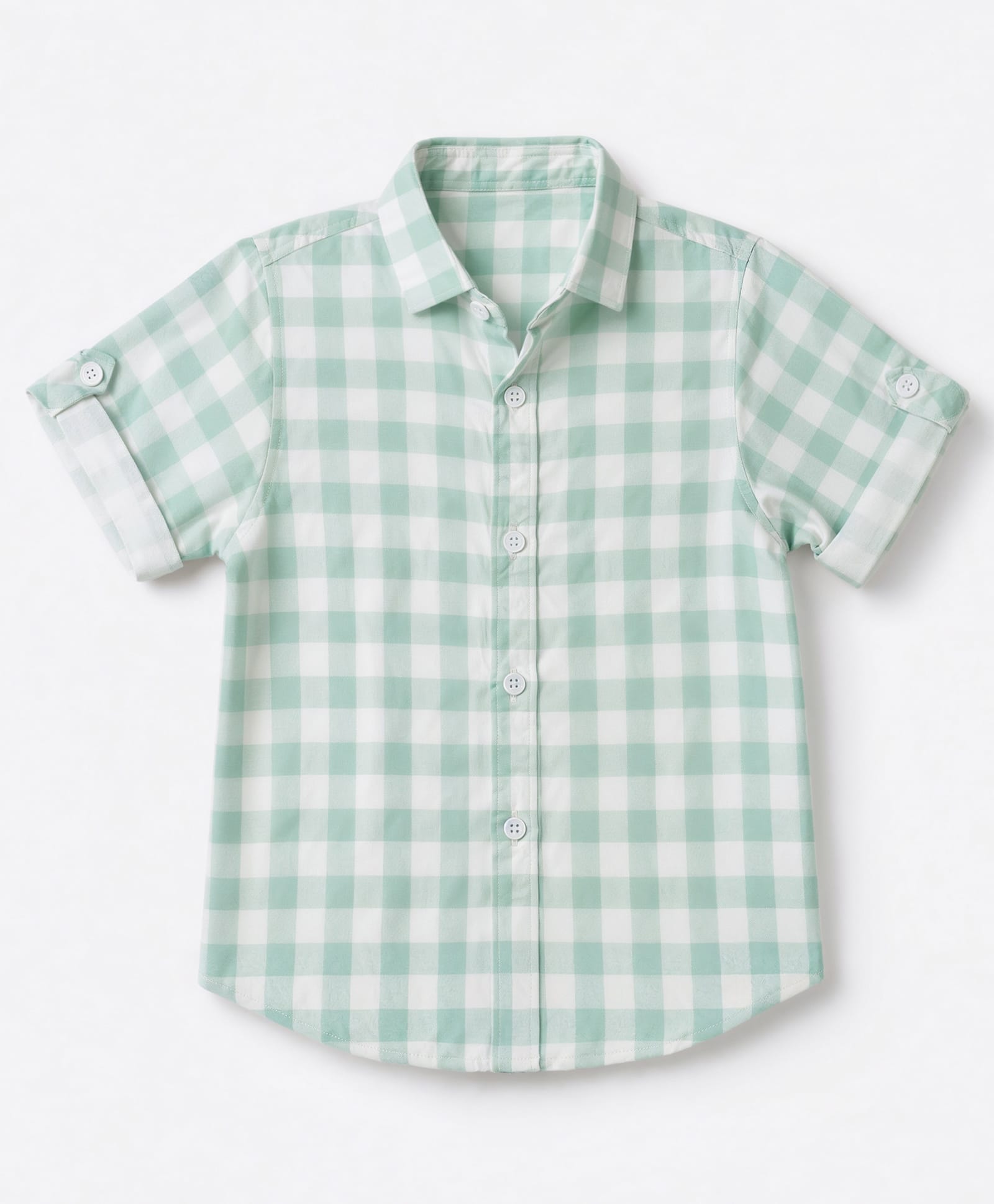 Jash Kids Cotton Woven Checks Shirt with Half Sleeves - Sea Green-image-17