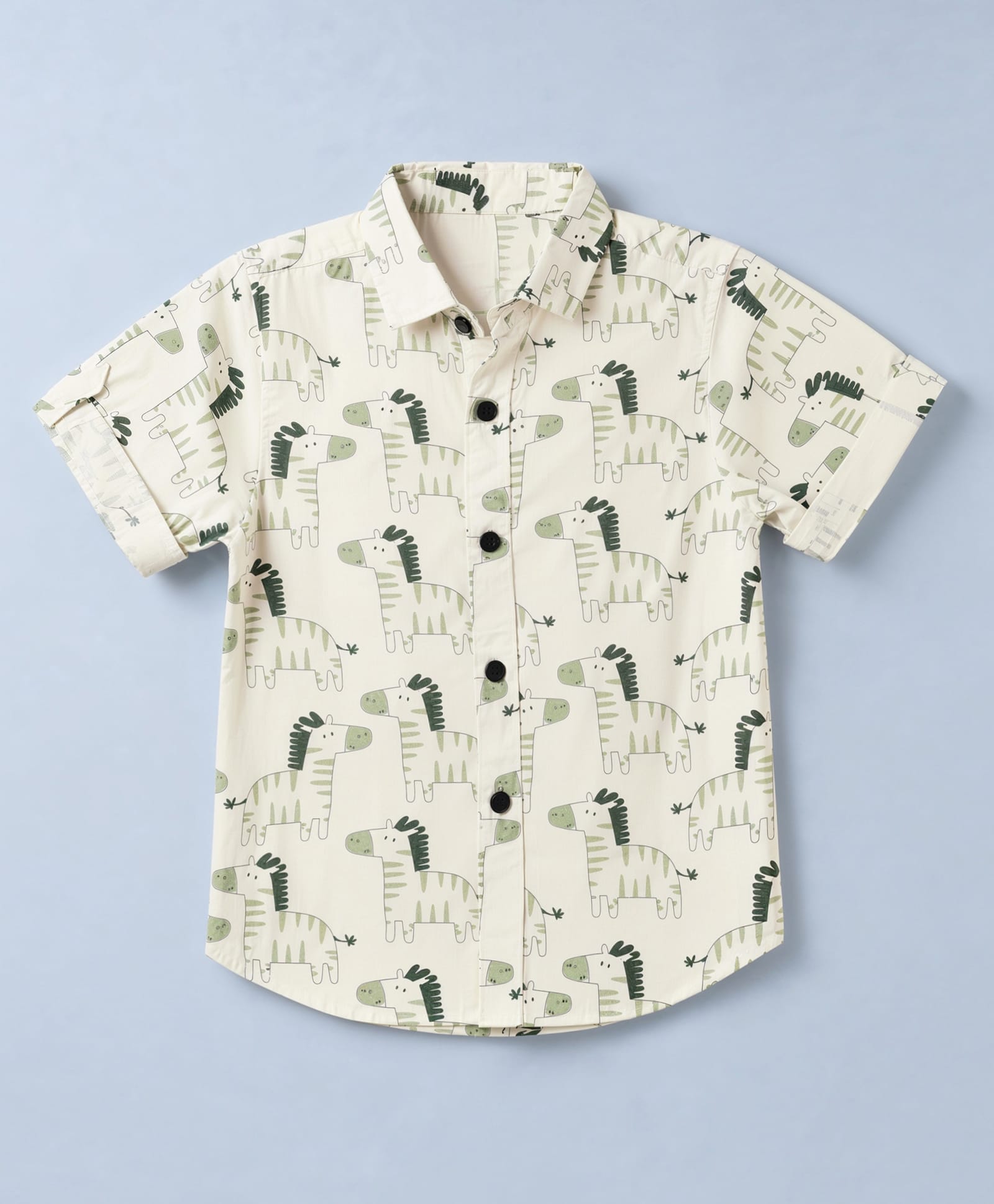 Jash Kids Cotton Woven Printed Shirt with Half Sleeves and Zebra Print - Green-picture-29