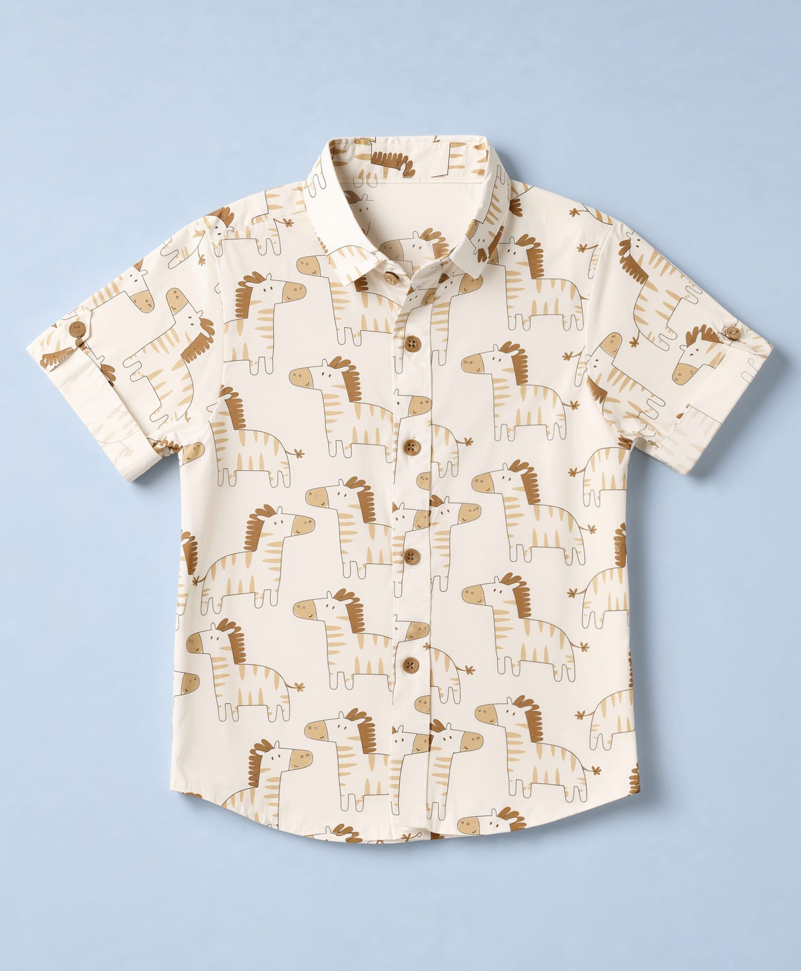 Jash Kids Cotton Woven Shirt with Half Sleeves and Zebra Print - Khaki-image-37