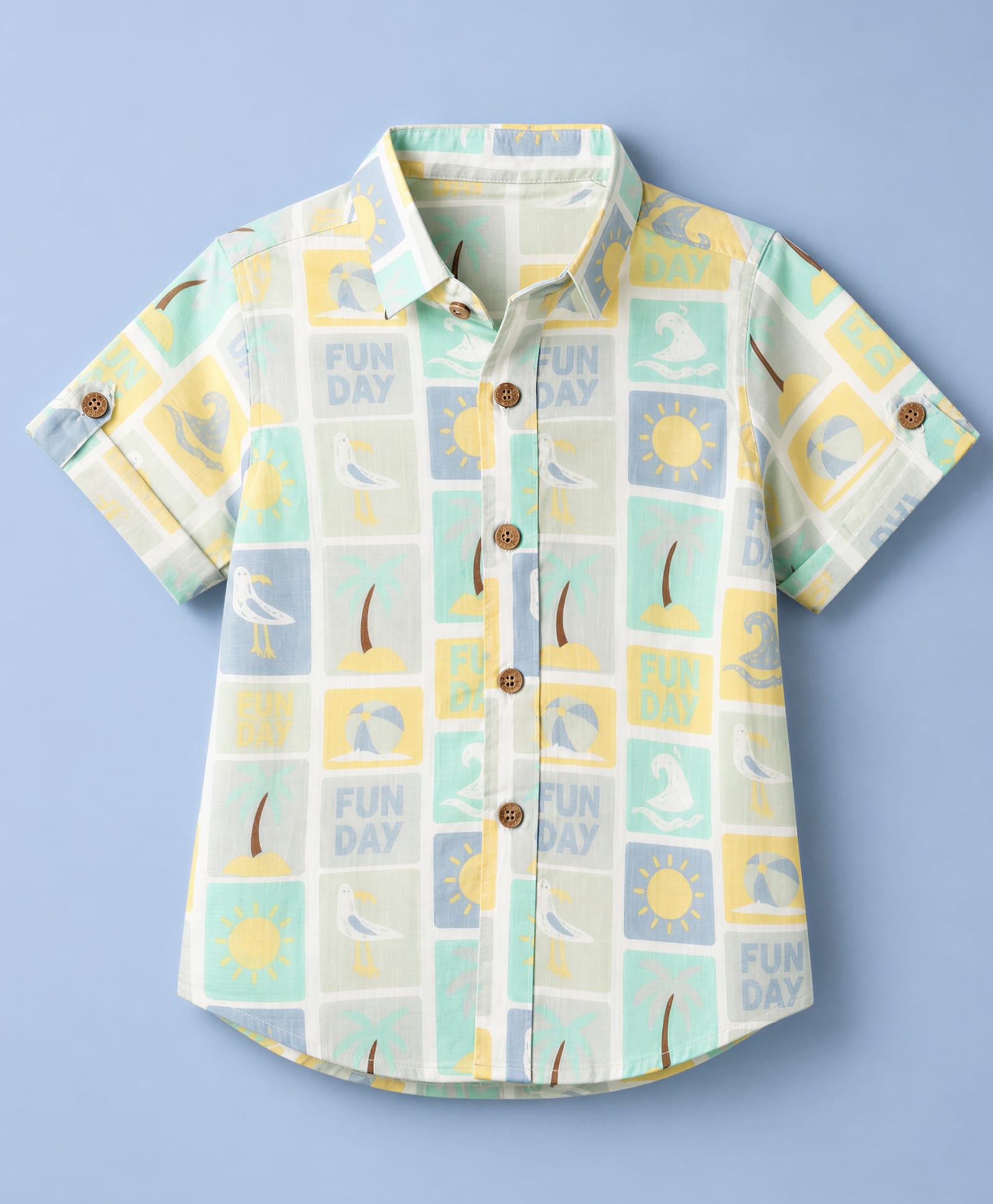 Jash Kids Cotton Woven Shirt with Half Sleeves and Beach Theme Print in Blue for 2-3 Years-picture-22