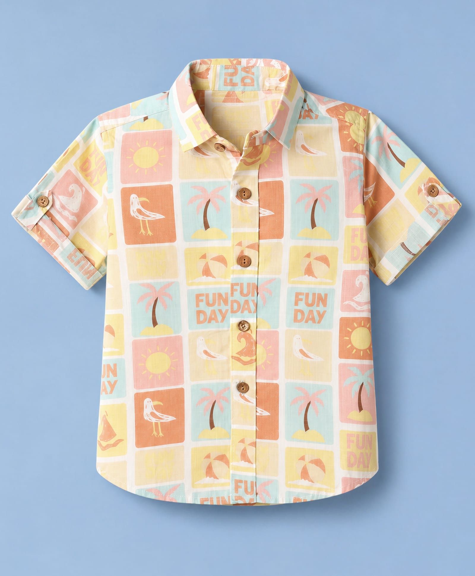 Jash Kids Cotton Woven Printed Shirt with Half Sleeves and Beach Theme Print in Rust Orange for 18-24 Months-picture-33