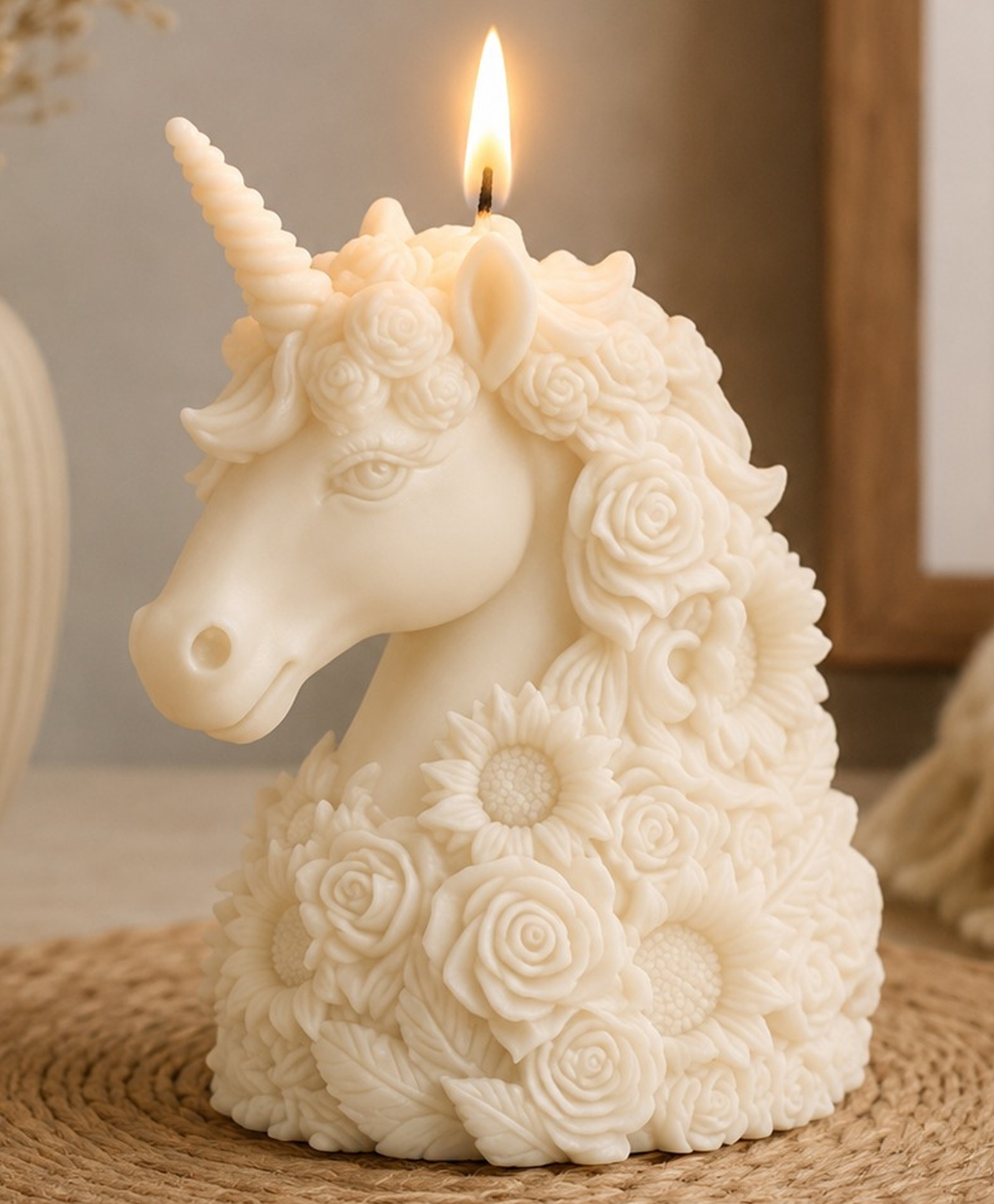 ADKD Luxury 3D Magical Floral Unicorn Art Soy Wax Decorative Candle for Home Decor, Nursing & Gifting -Pack of 1-image-1
