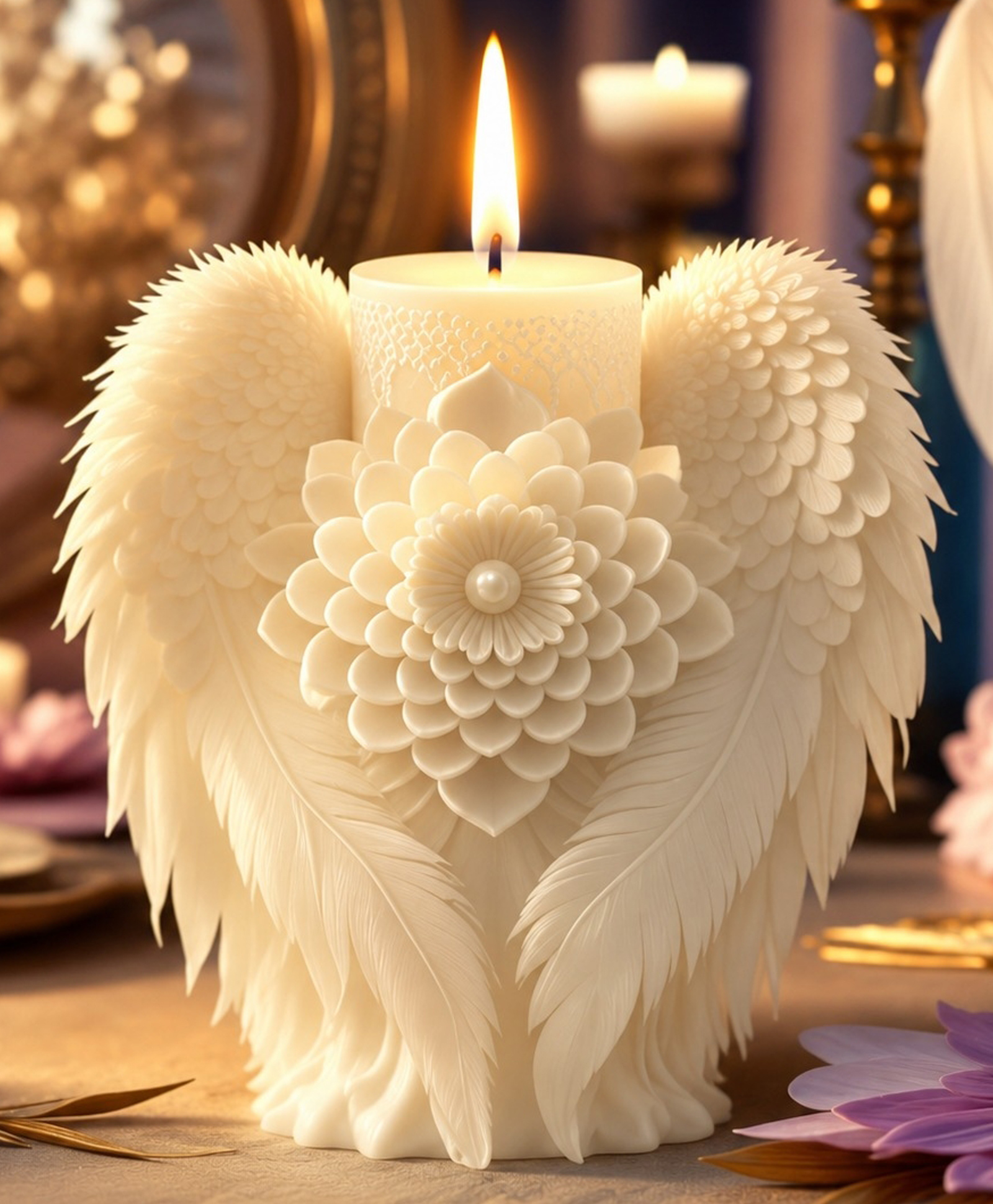 ADKD Luxury 3D Sacred Angel Wings Sculpture Soy Wax Decorative Candle for Home Decor, Nursing & Gifting -Pack of 1-picture-47