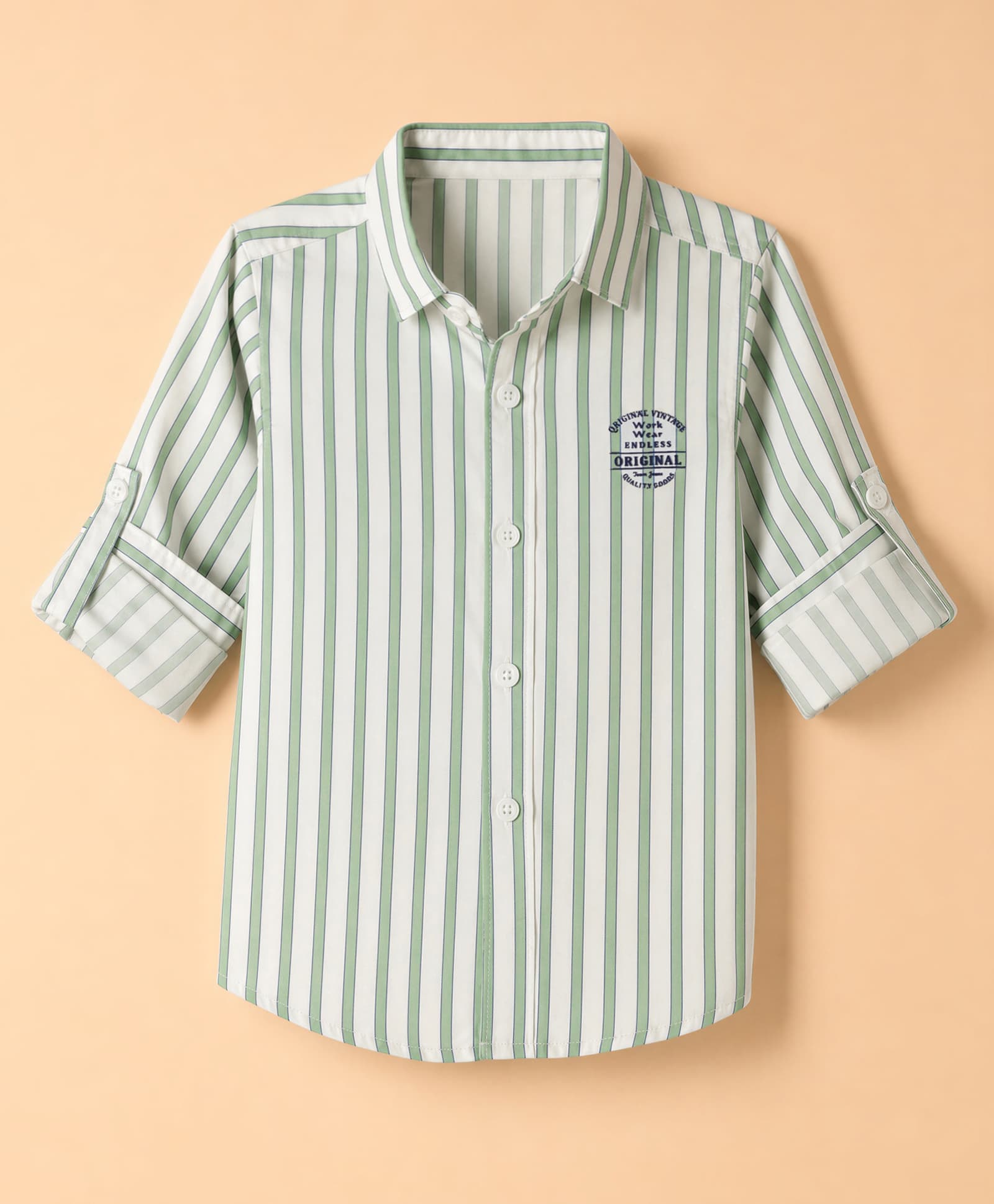 Jash Kids Cotton Woven Full Sleeves Striped Shirt With Text Print - Green & White-picture-33