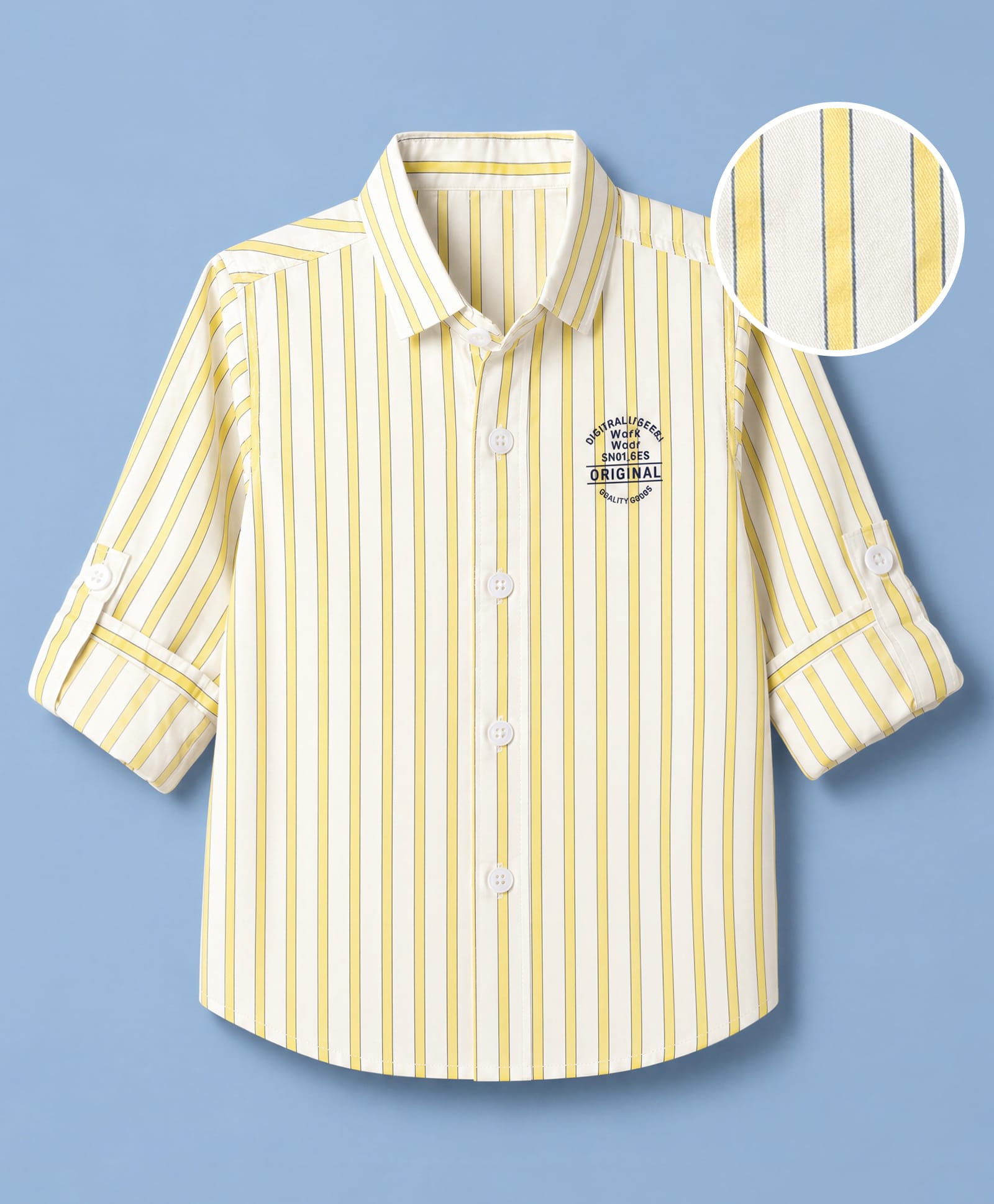 Jash Kids Cotton Woven Striped Shirt with Full Sleeves and Typography Print in Yellow for 3-4 Years-picture-4