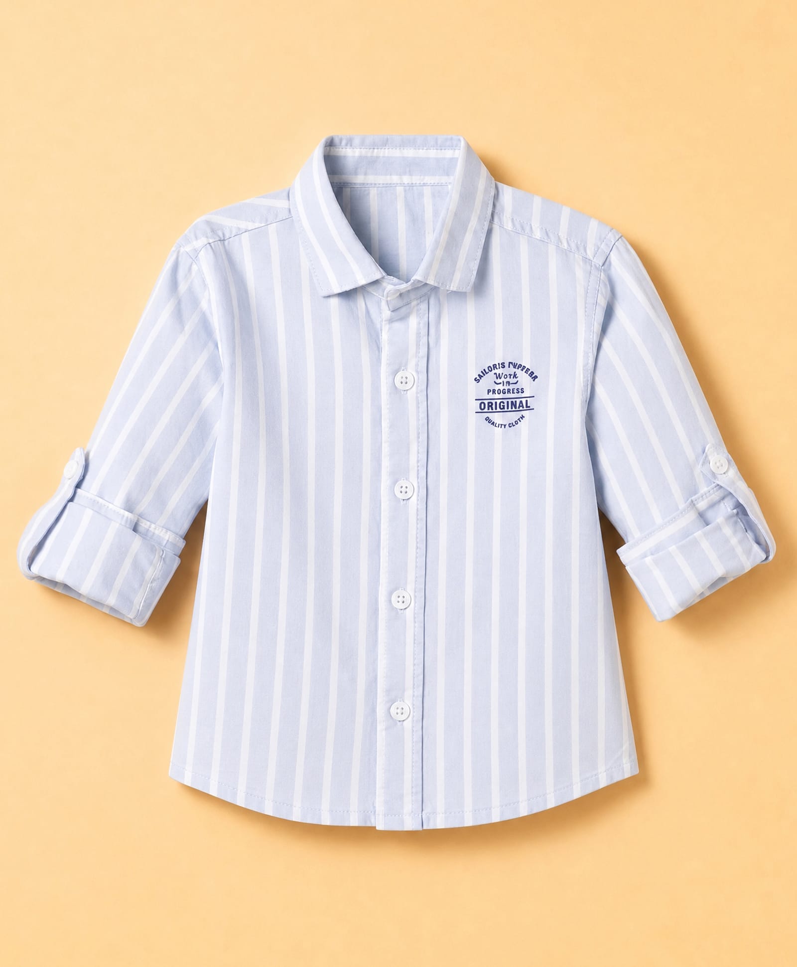 Jash Kids Cotton Woven Full Sleeves Striped Shirt with Text Print - Sky Blue-picture-17