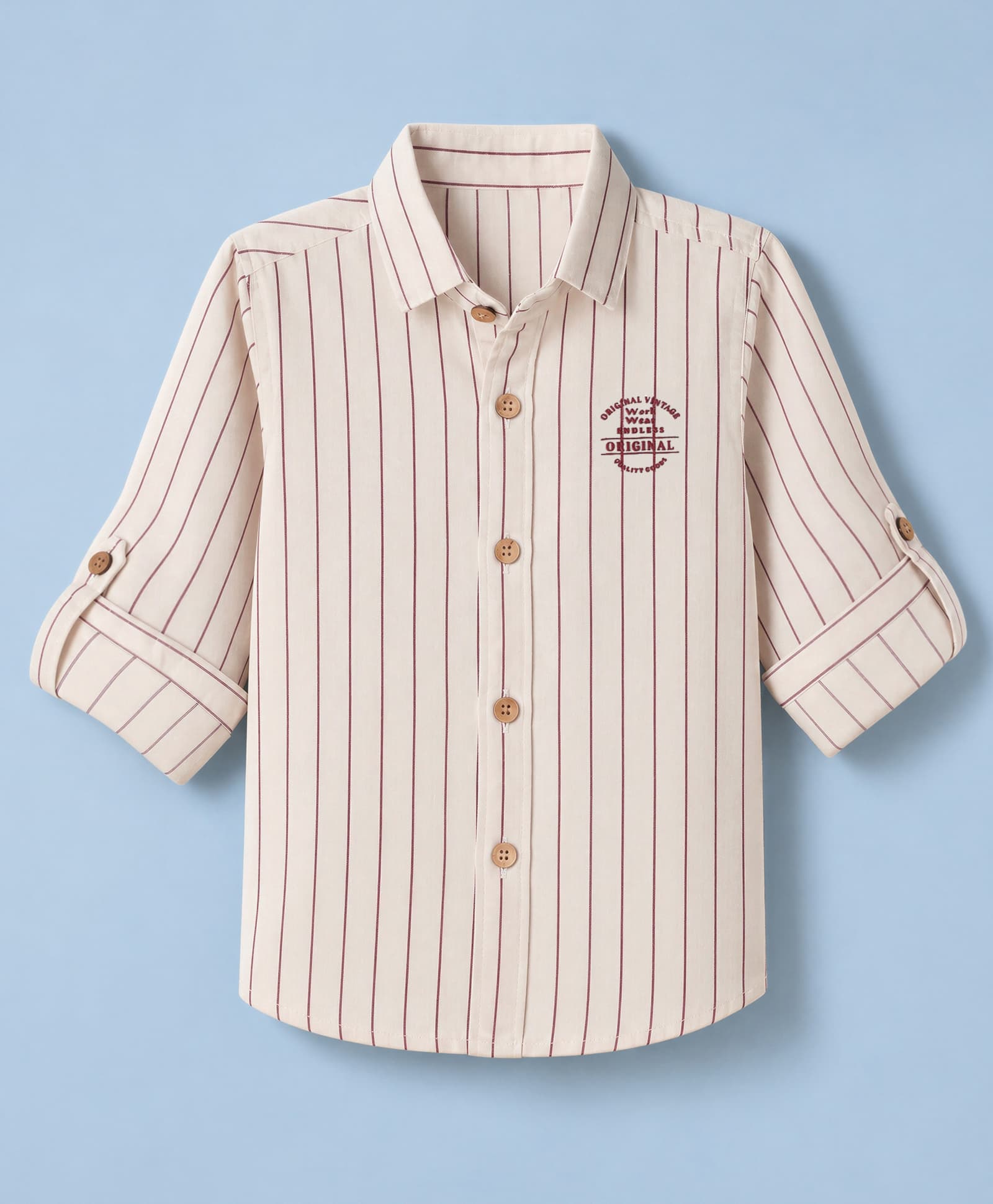 Jash Kids Cotton Woven Full Sleeves Striped Shirt With Original Vintage Text Print in-Maroon & White-image-46
