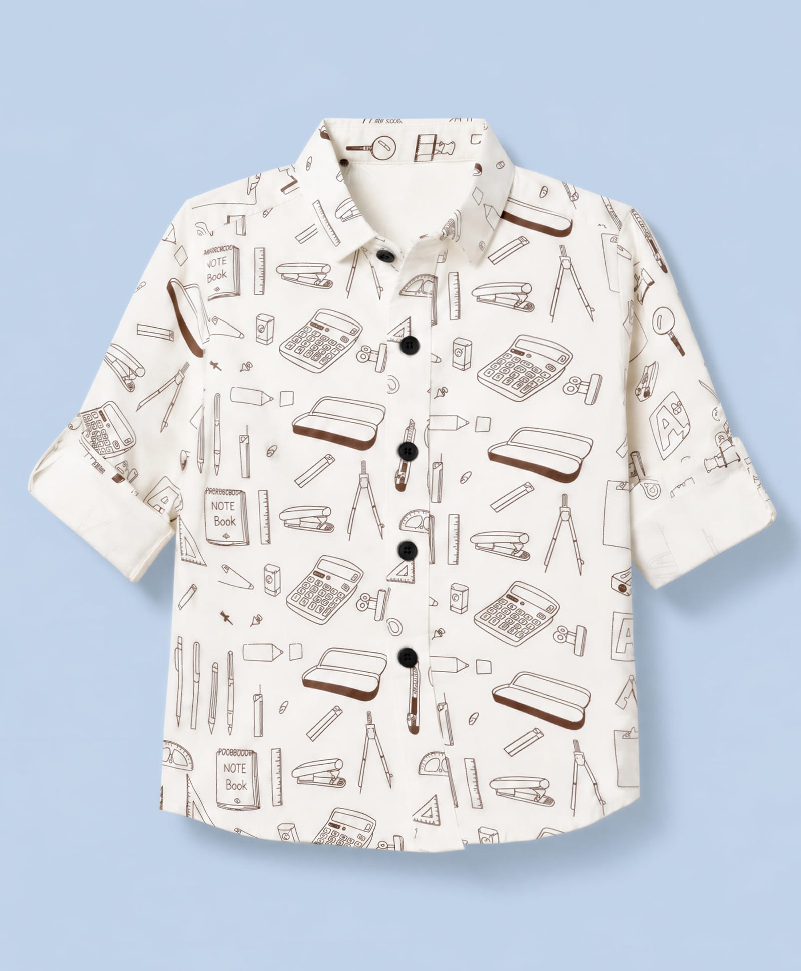 Jash Kids Cotton Woven Full Sleeves Shirts With Stationery Print - Brown & White-picture-36