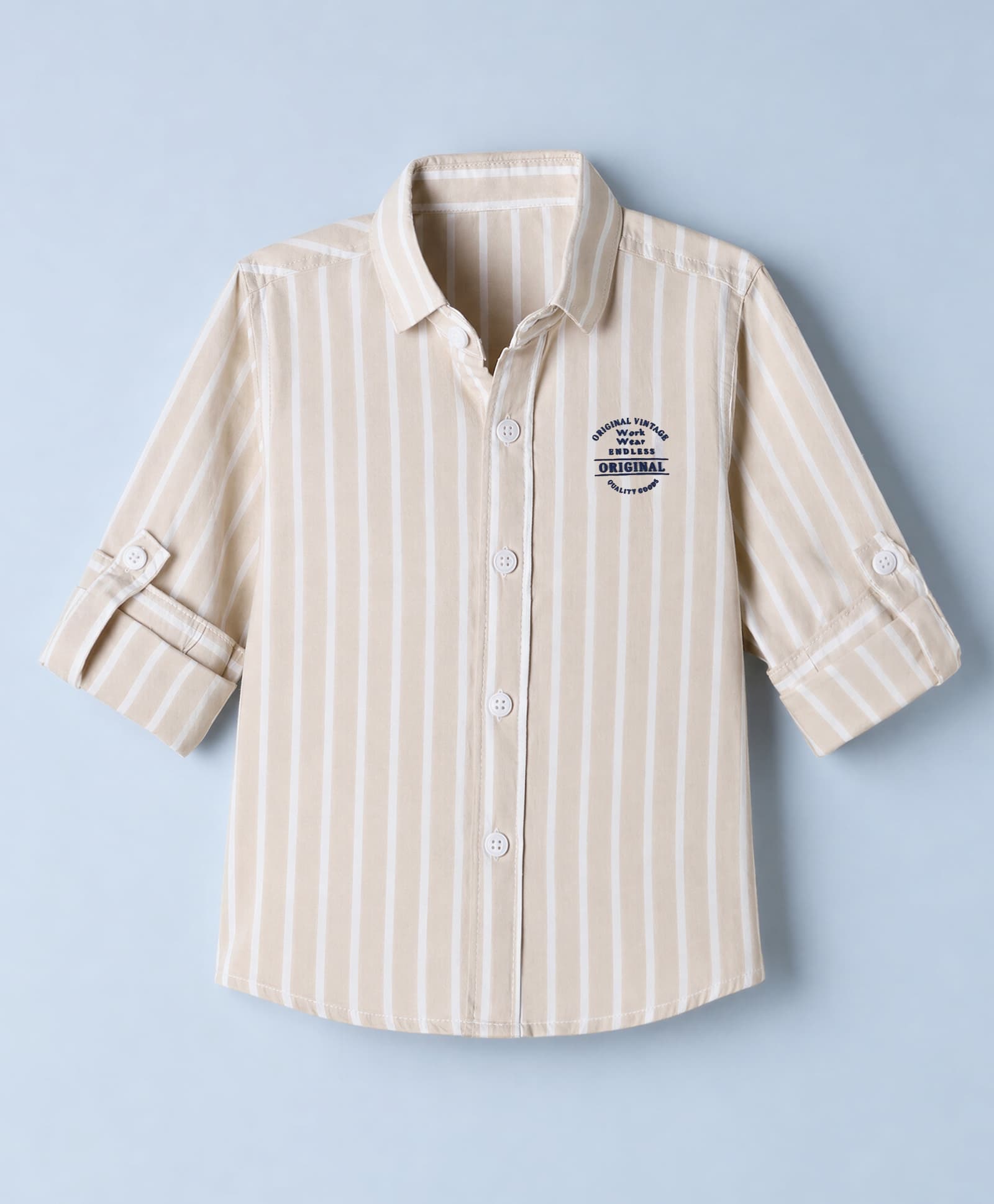 Jash Kids Cotton Woven Full Sleeves Striped Shirt With Original Vintage Text Print - Light Brown & White-picture-24