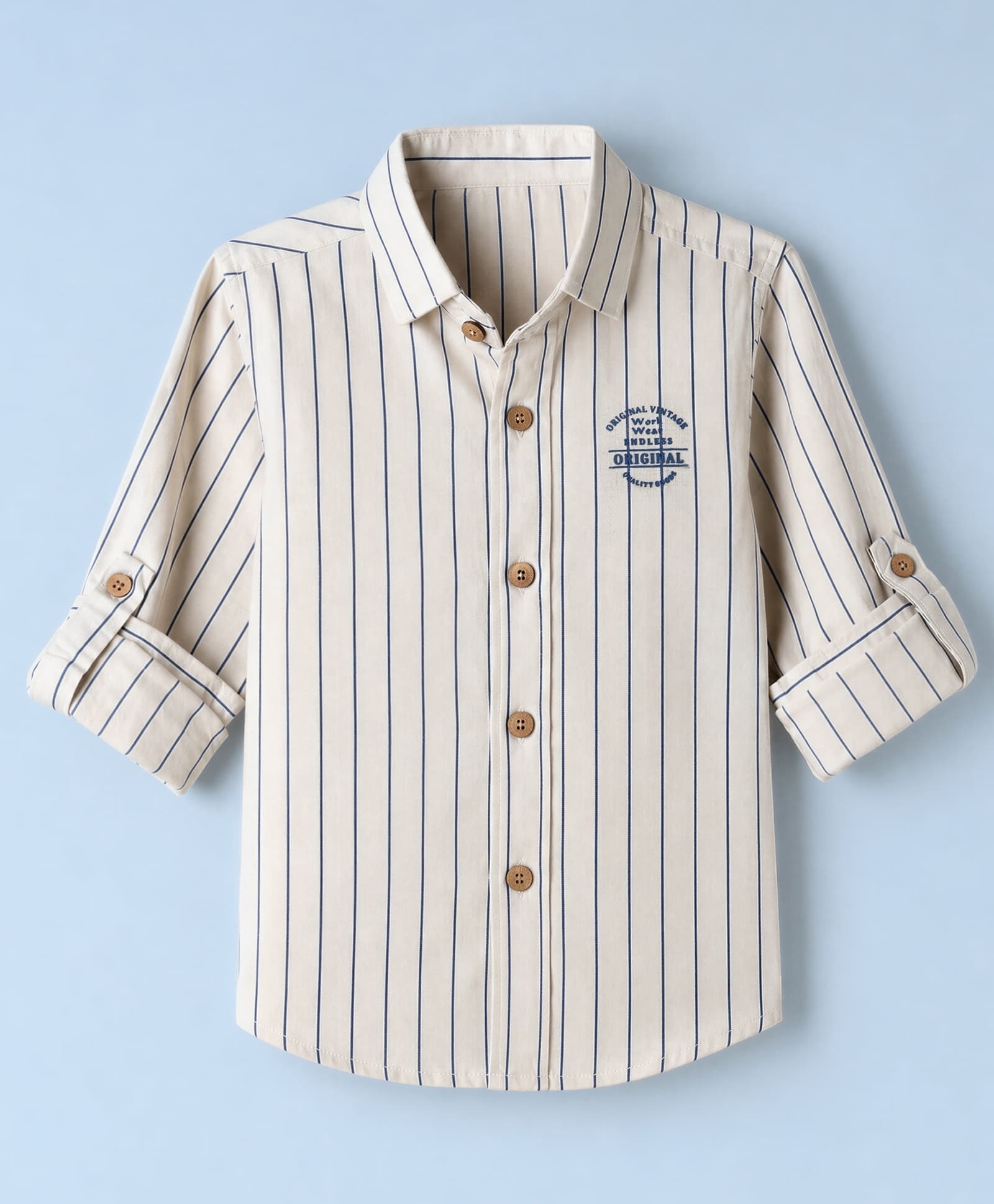 Jash Kids Cotton Woven Full Sleeves Striped Shirt With Original Vintage Text Print - Navy Blue & White-image-41