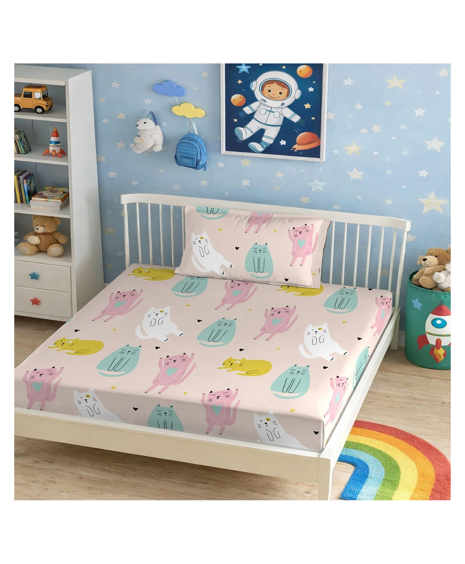 KIDS WONDERS Kids Print Flat Bedsheet in New Animal print With 2 Pillow Covers - Baby Pink-image-45