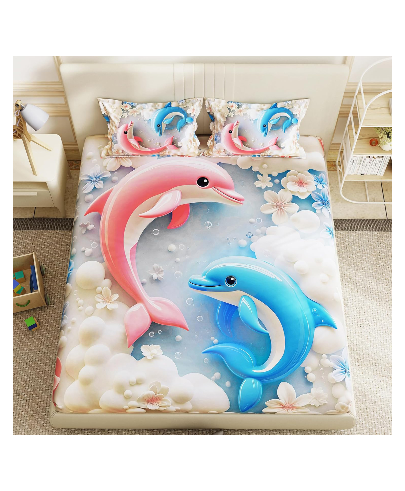 KIDS WONDERS Kids Print Flat Bedsheet in New Animal dolphin print With 2 Pillow Covers-image-47
