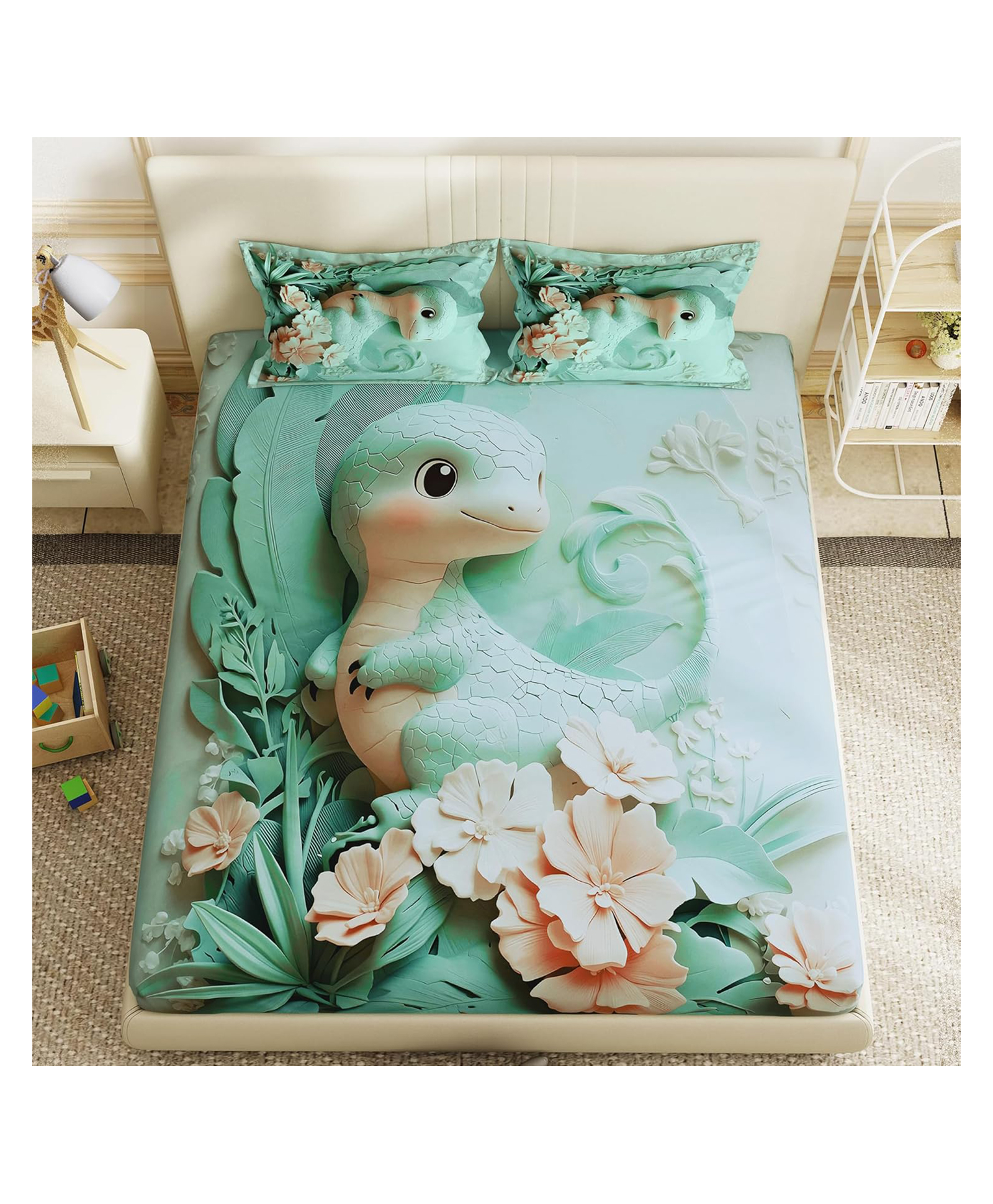 KIDS WONDERS 7D Kids Print Flat Bedsheet in New Animal Dino print With 2 Pillow Covers-image-26