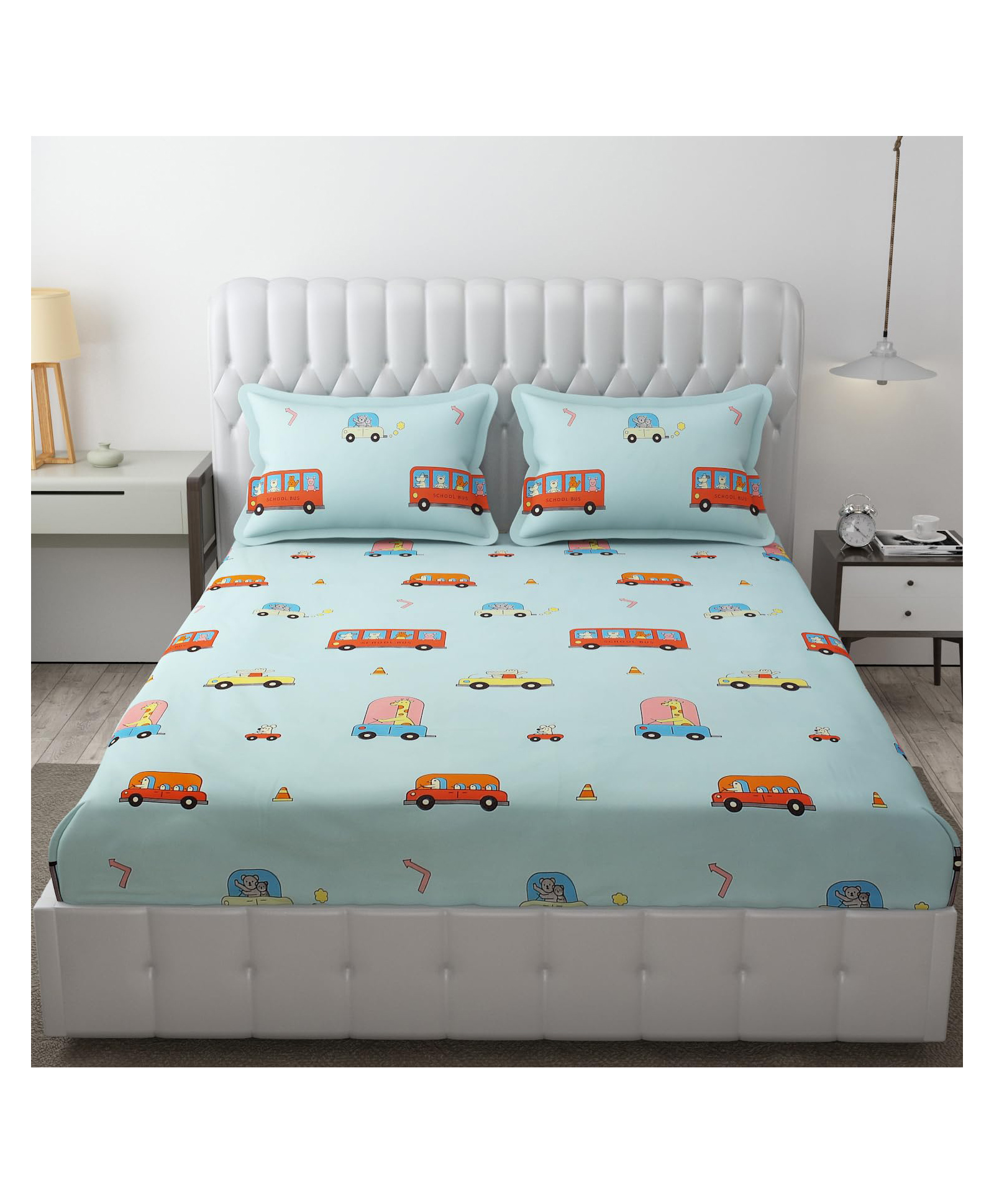 KIDS WONDERS Kids Print Flat Bedsheet in New red car print With 2 Pillow Covers-image-4