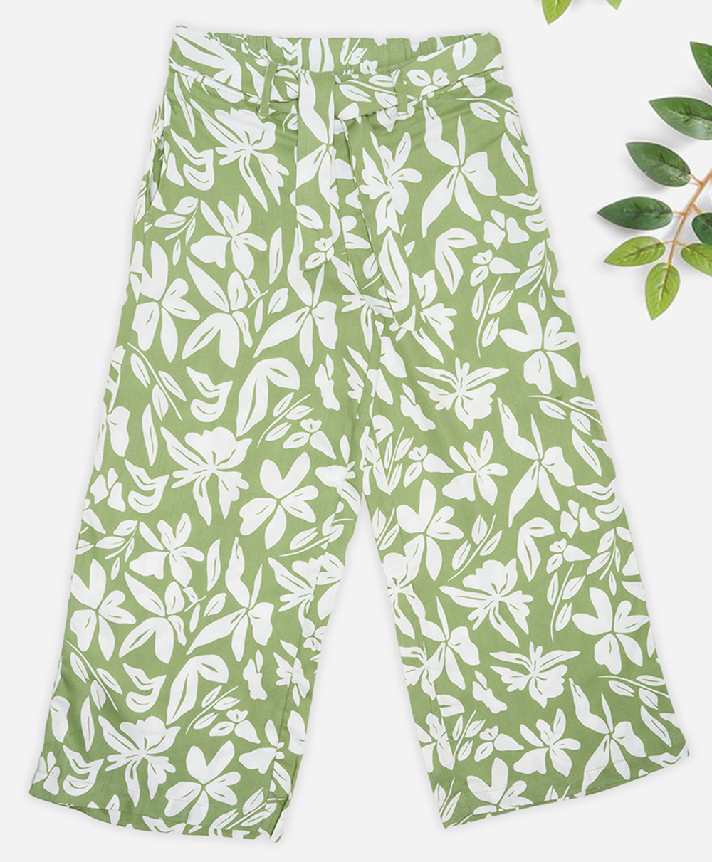 Pantaloons Junior Rayon Woven Floral Printed Pants - Green-picture-20
