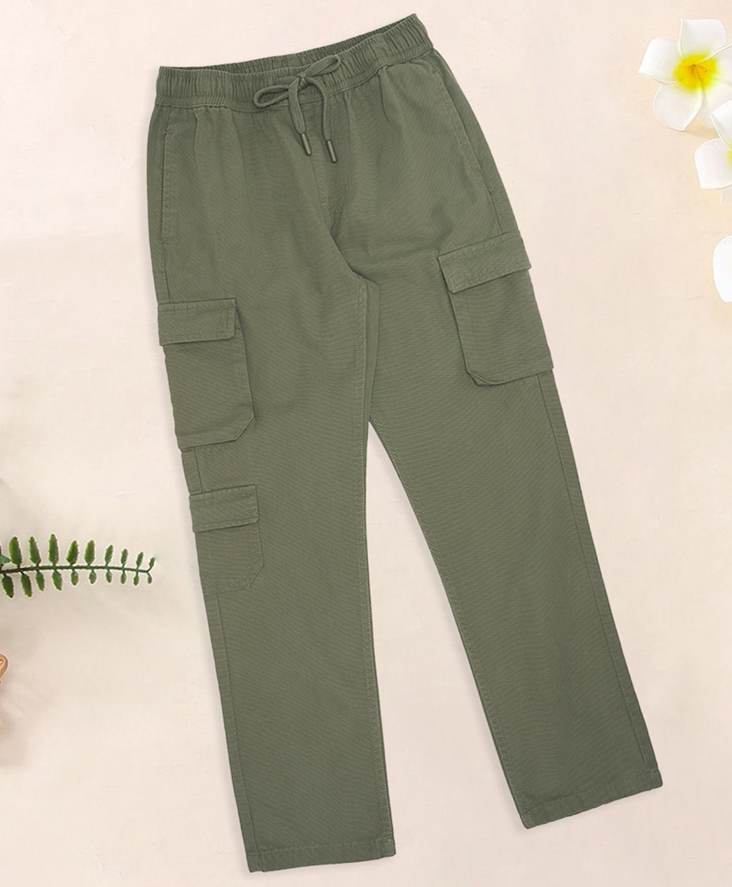 Pantaloons Junior Cotton Woven Cargo Style Trousers - Olive Green-picture-11