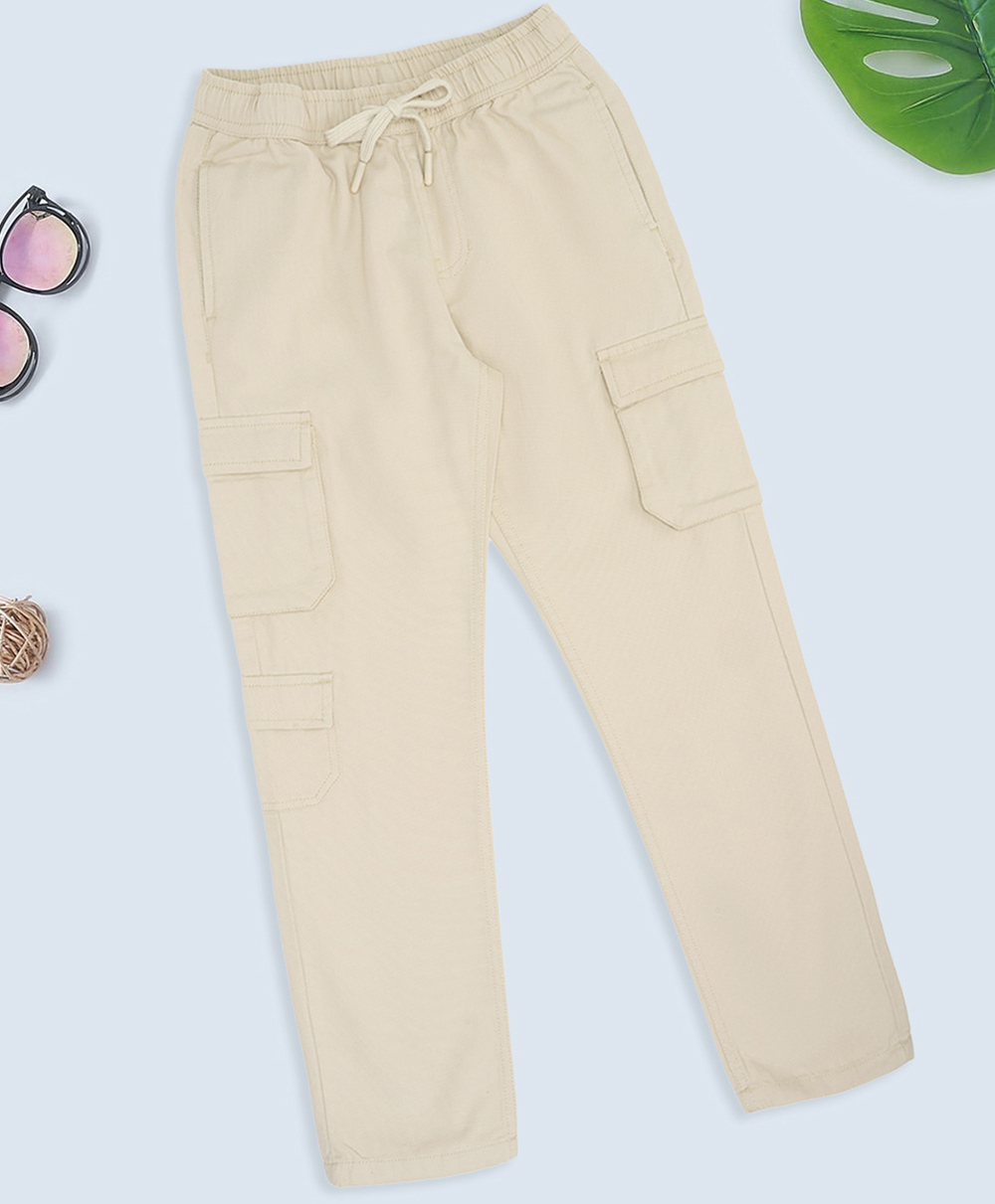 Pantaloons Junior Cotton Woven Cargo Style Trousers - Cream-picture-23