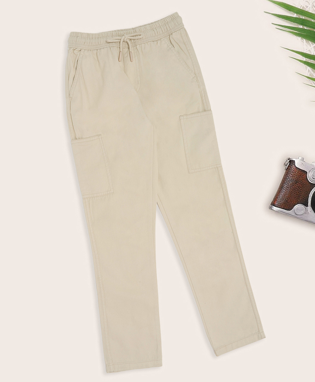 Pantaloons Junior Cotton Woven Solid Trousers - Beige-picture-18