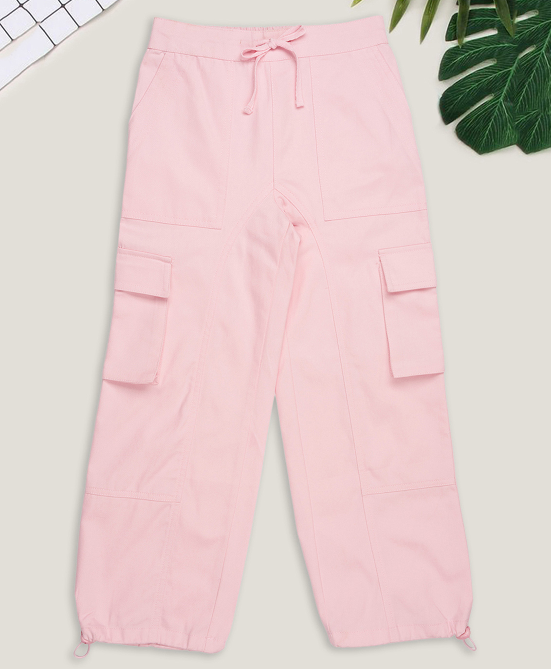 Pantaloons Junior Cotton Woven Solid Cargo Style Trousers - Pink-picture-20