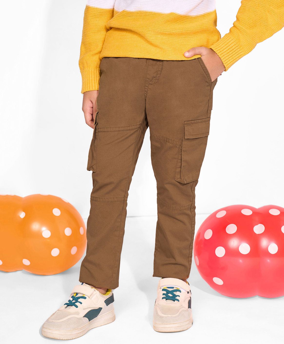 Pantaloons Junior Cotton Woven Solid Cargo Style Trousers - Brown-picture-23