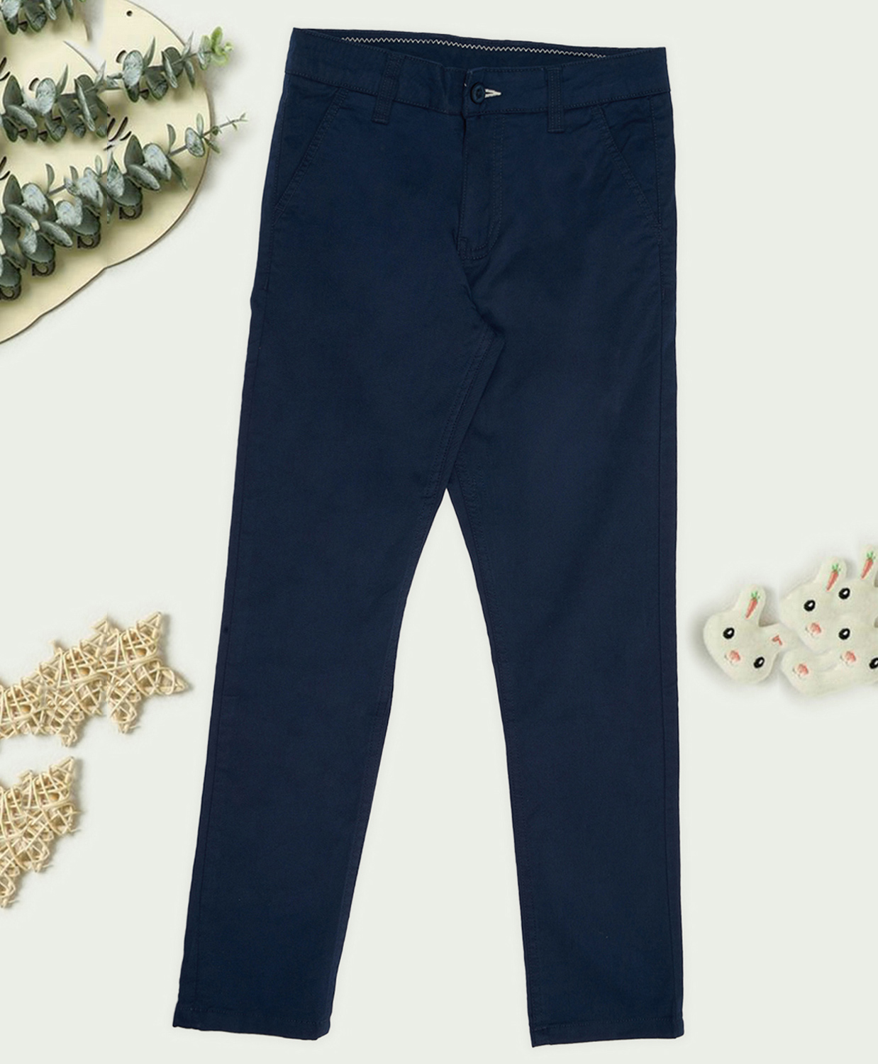 Pantaloons Junior Cotton Spandex Woven Solid Trousers - Navy Blue-image-43