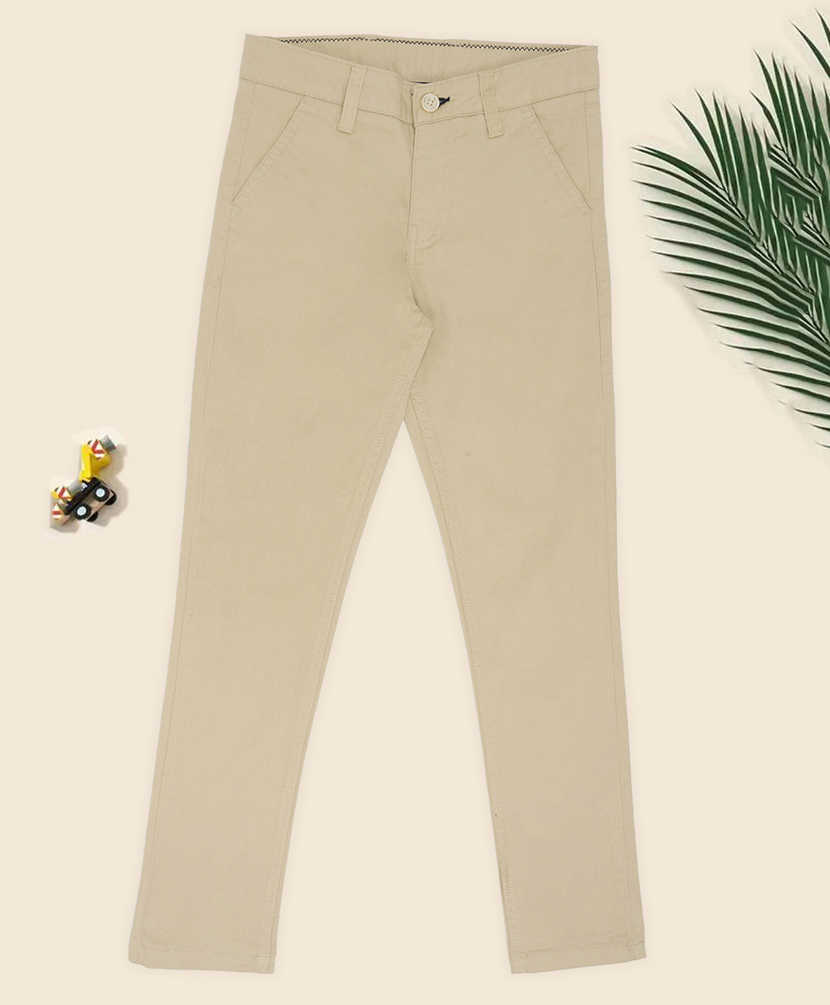 Pantaloons Junior Cotton Spandex Woven Solid Trousers - Beige-picture-25