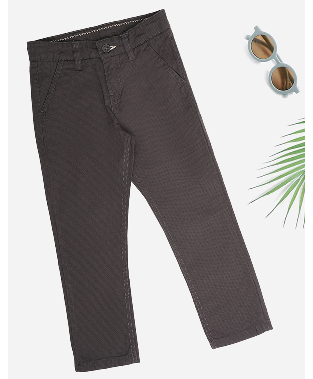 Pantaloons Junior Cotton Spandex Woven Solid Trousers - Charcoal Grey-picture-23